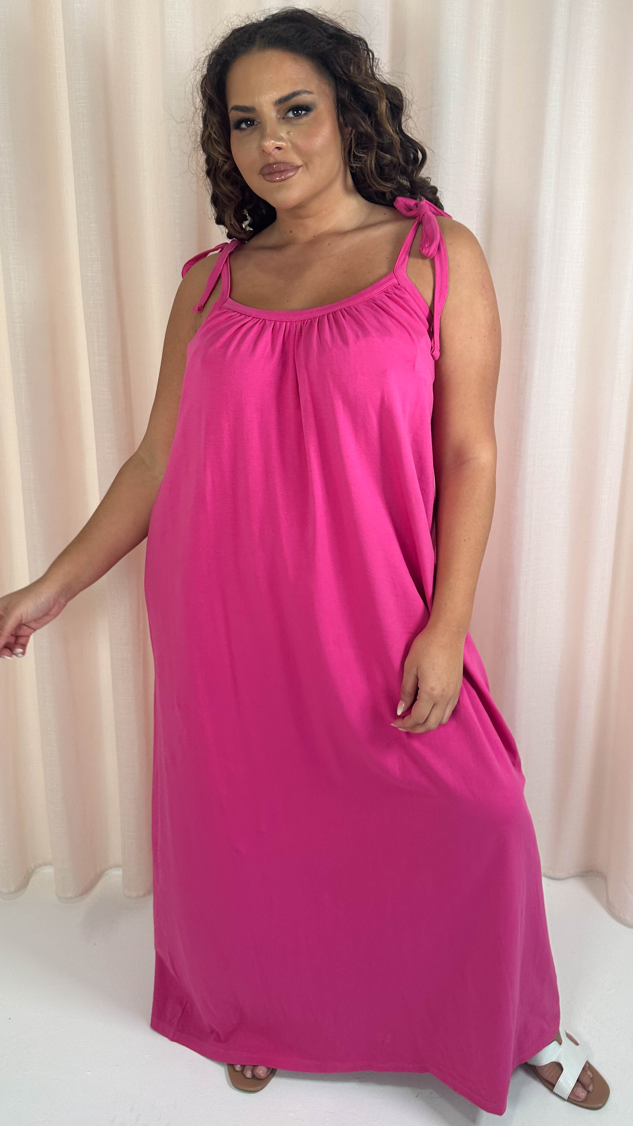 CurveWow Tie Strap Maxi Dress Fuchsia