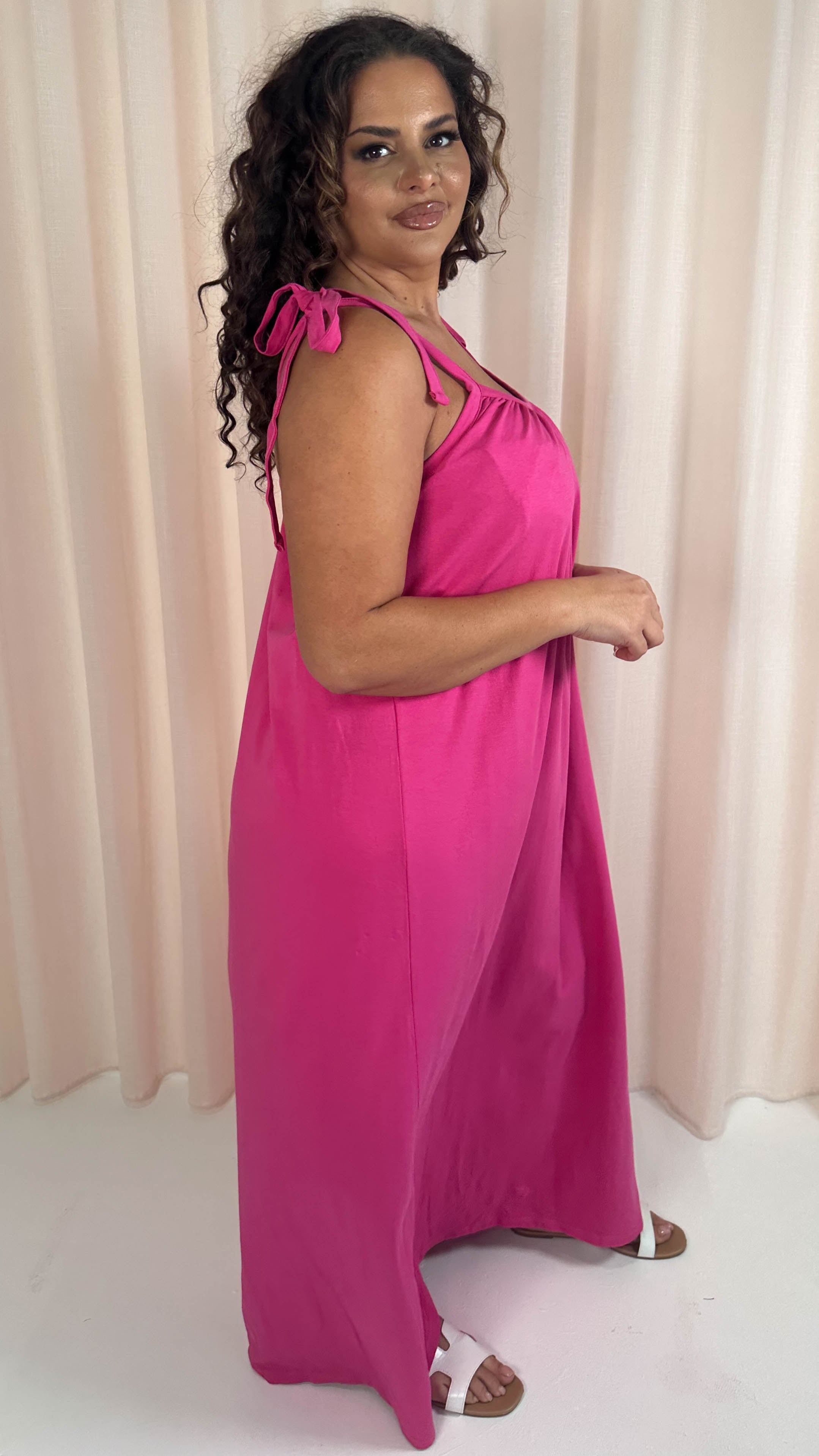 CurveWow Tie Strap Maxi Dress Fuchsia