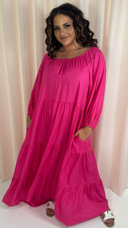 CurveWow Tiered Maxi Dress Pink