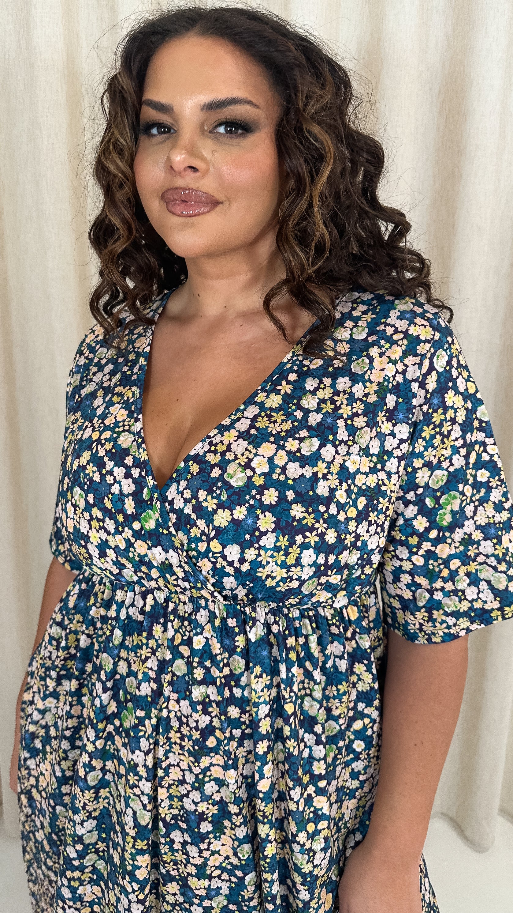 CurveWow Maxi Wrap Dress Blue Floral