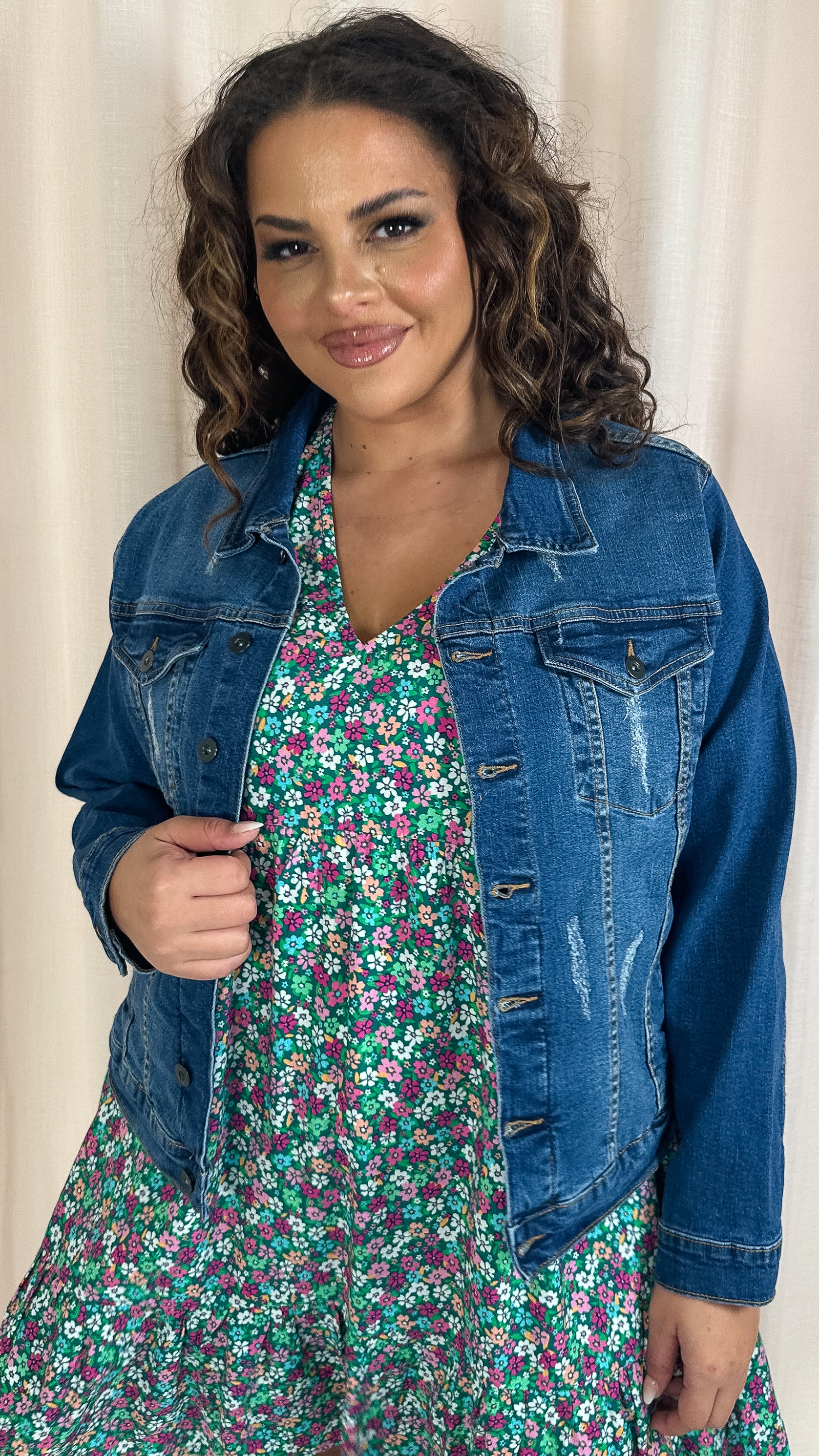 CurveWow Distressed Denim Jacket Midwash curvewow-distressed-denim-jacket-midwash