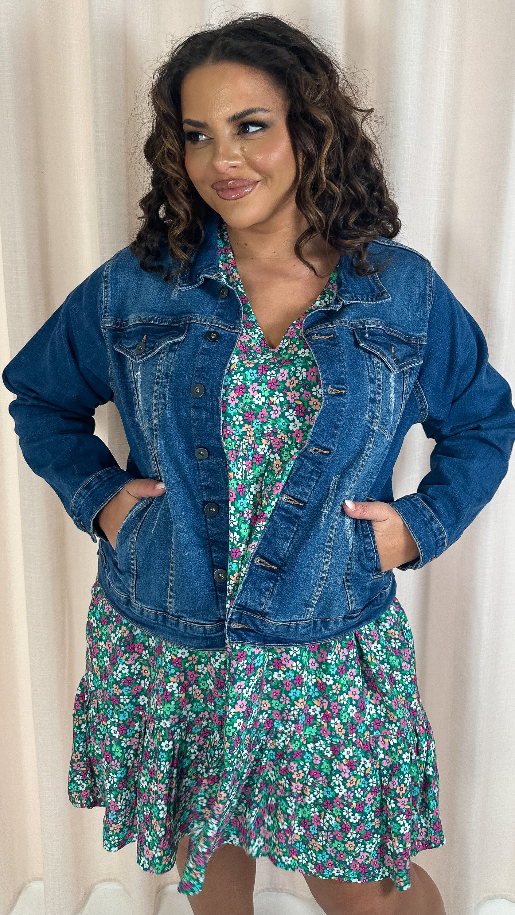 CurveWow Distressed Denim Jacket Midwash