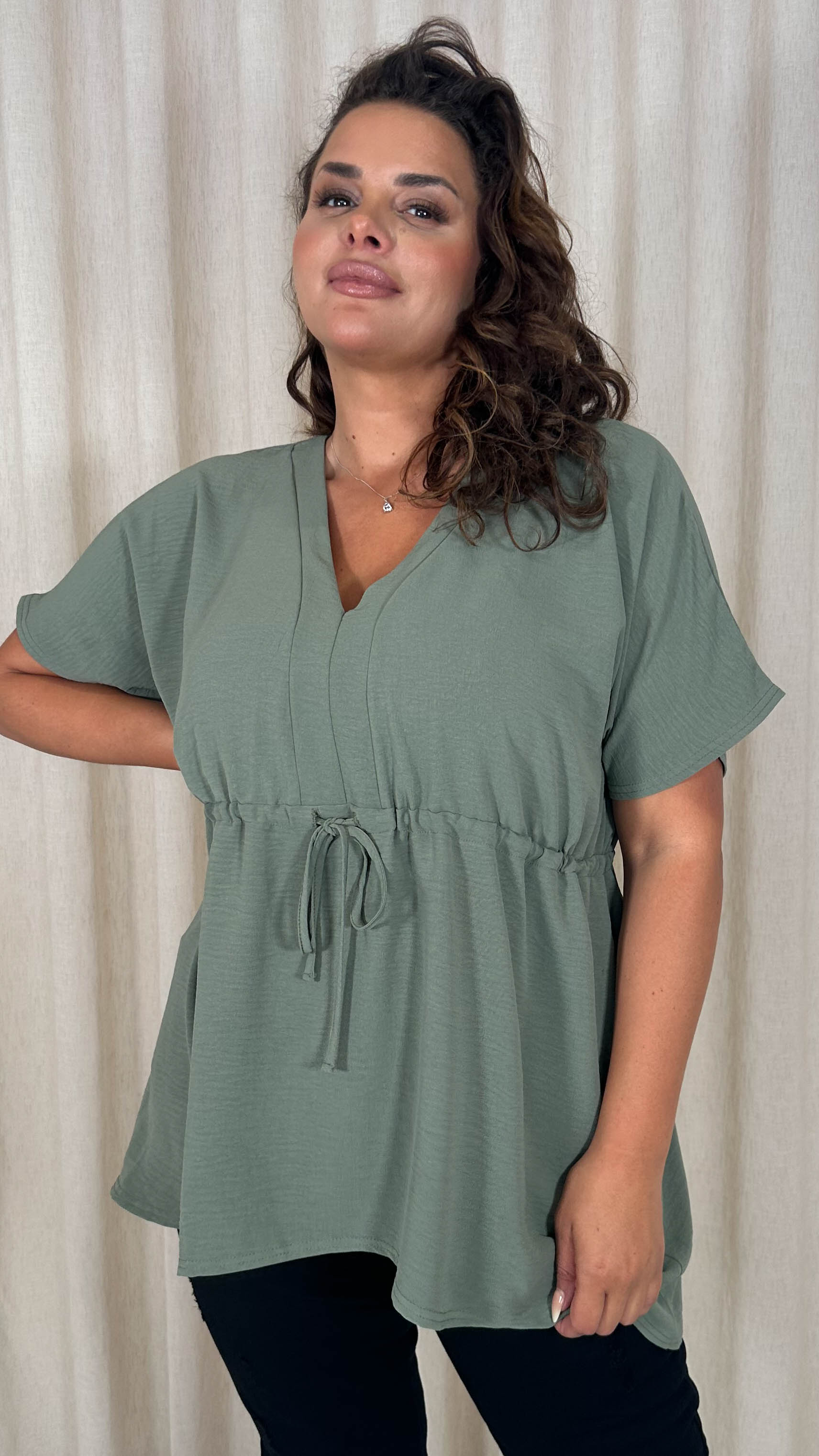 CurveWow Ocean Crepe Peplum Top Sage
