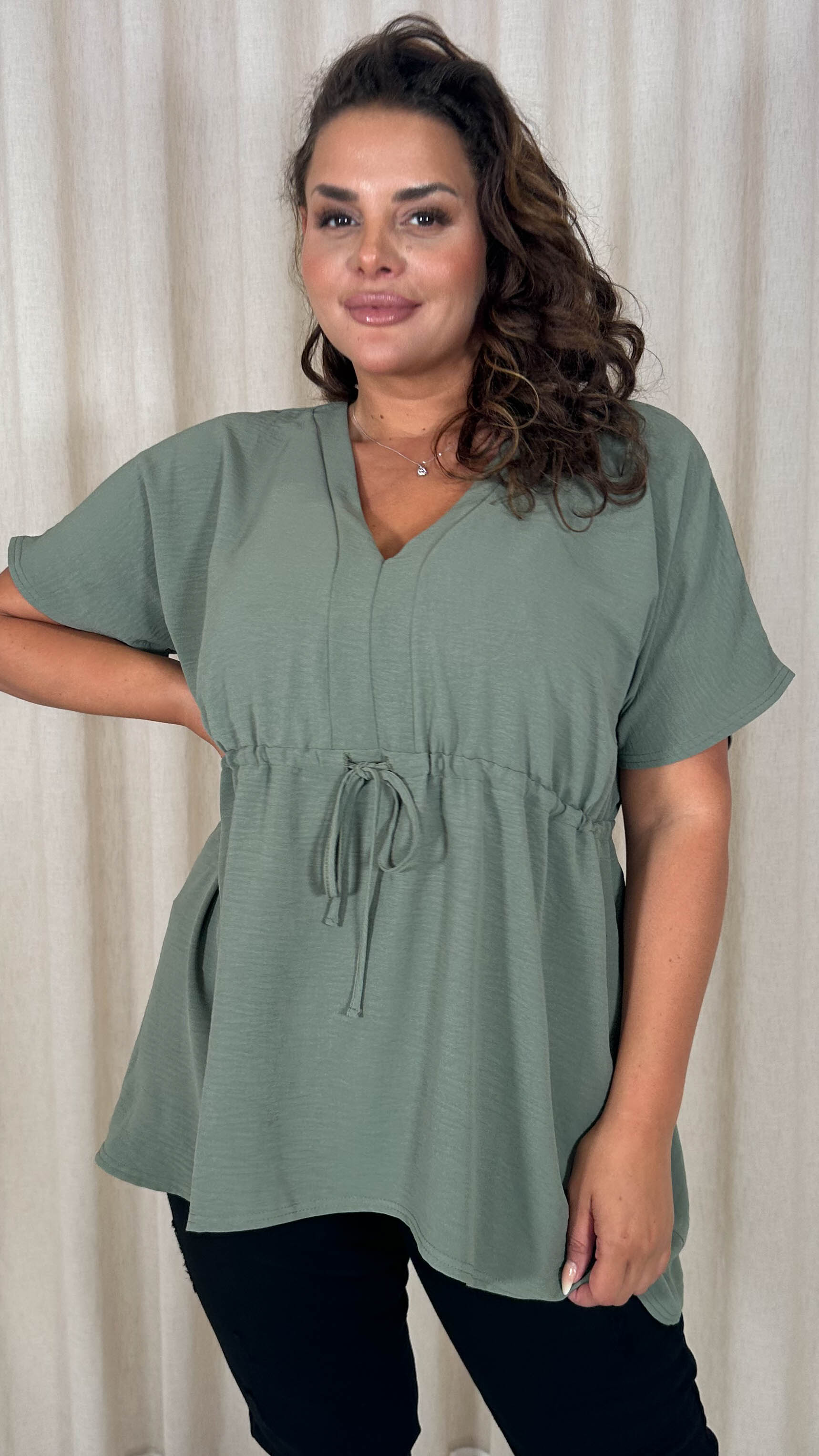 CurveWow Ocean Crepe Peplum Top Sage