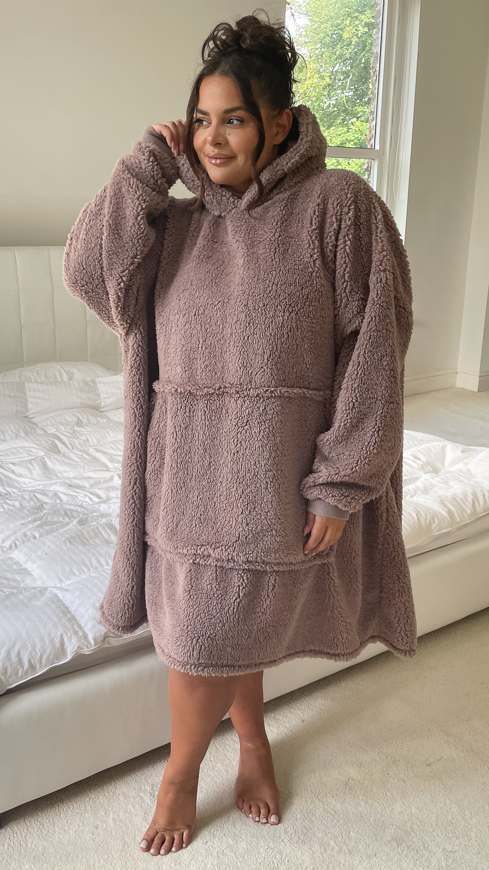 Borg Snuggle Hoodie Taupe