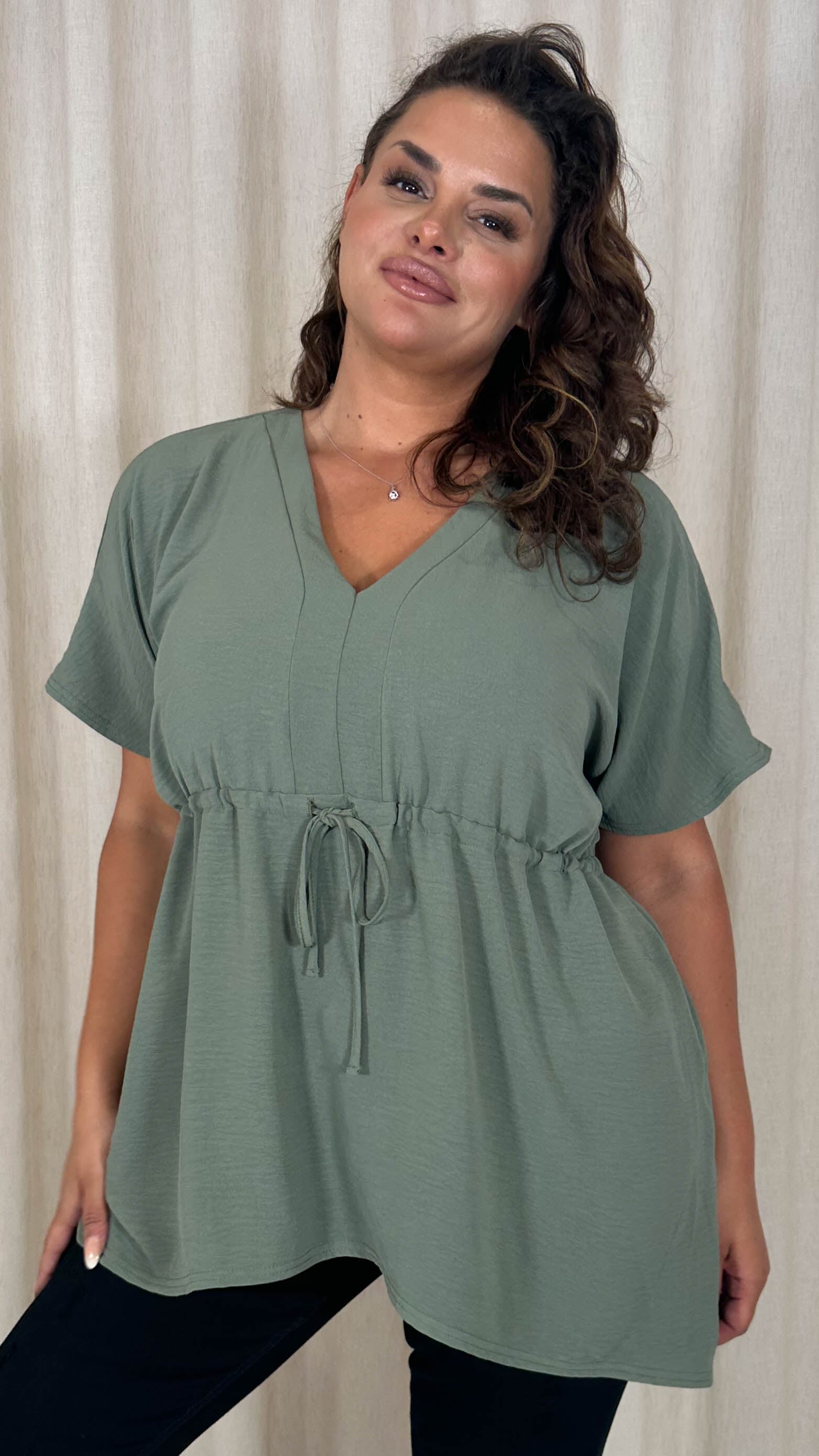 CurveWow Ocean Crepe Peplum Top Sage