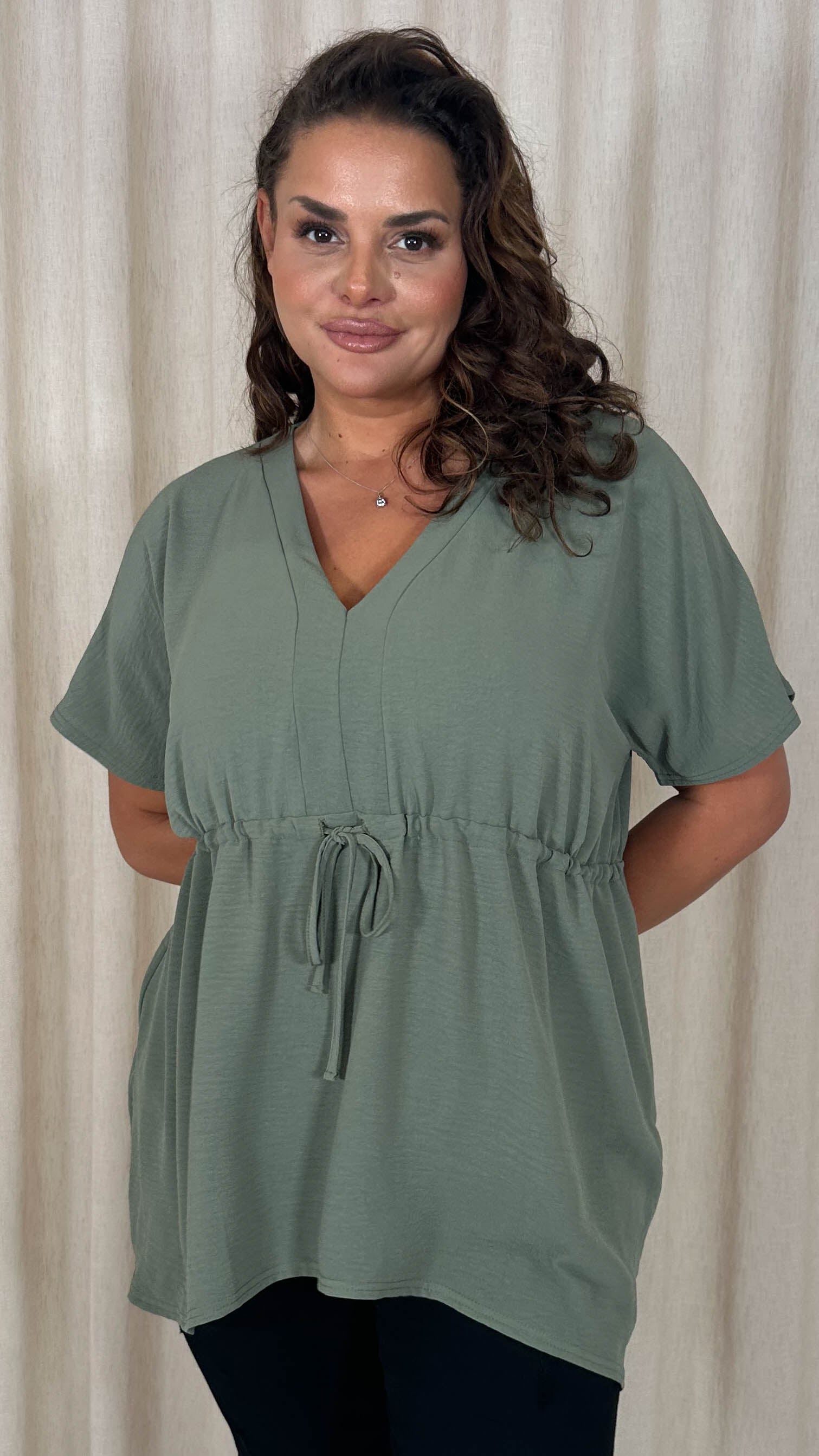 CurveWow Ocean Crepe Peplum Top Sage