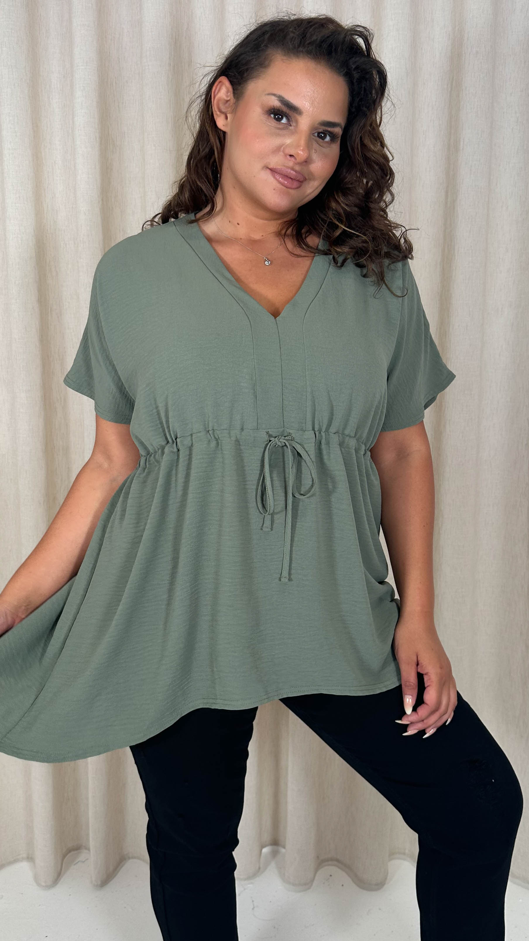 CurveWow Ocean Crepe Peplum Top Sage