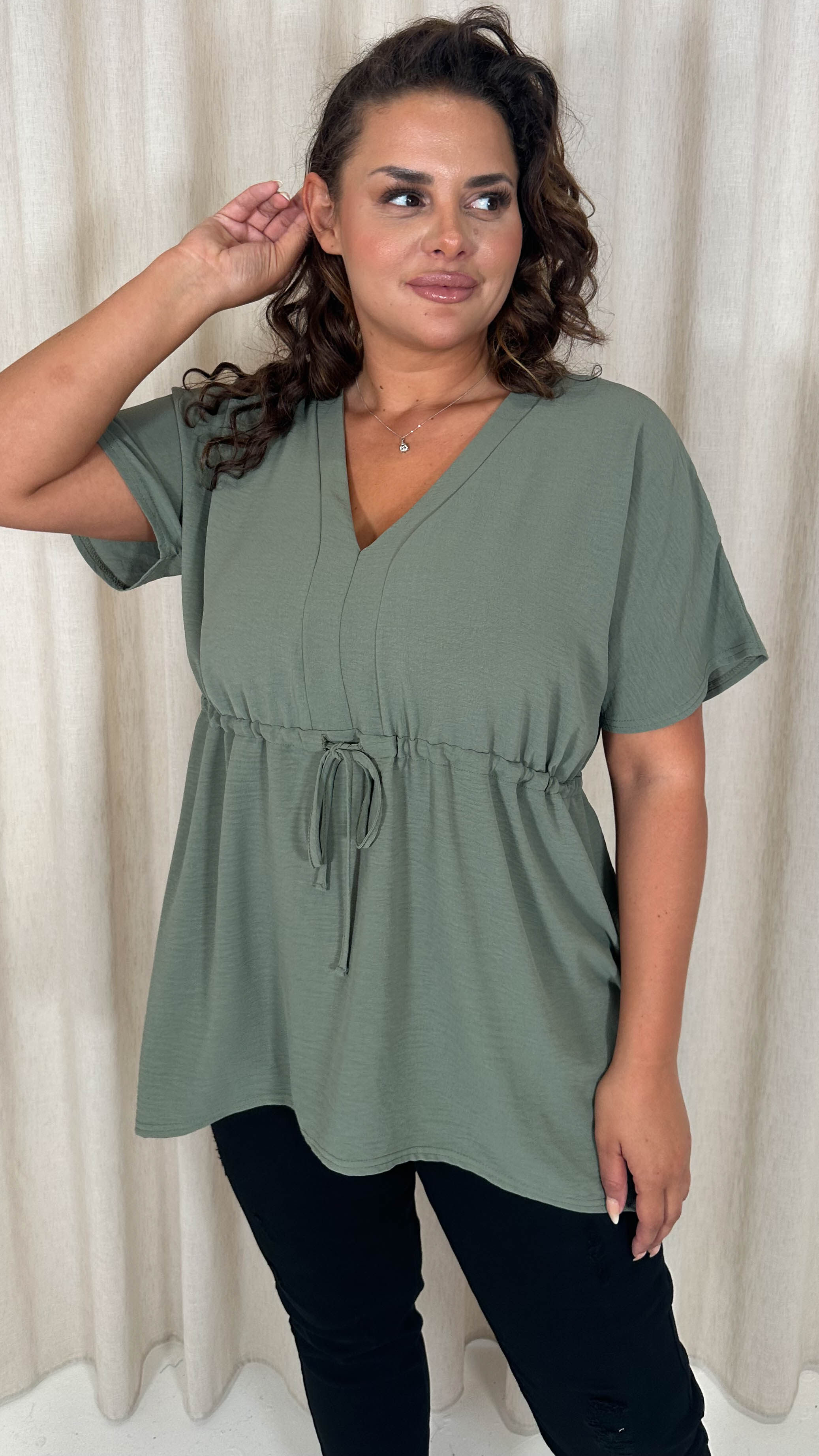 CurveWow Ocean Crepe Peplum Top Sage