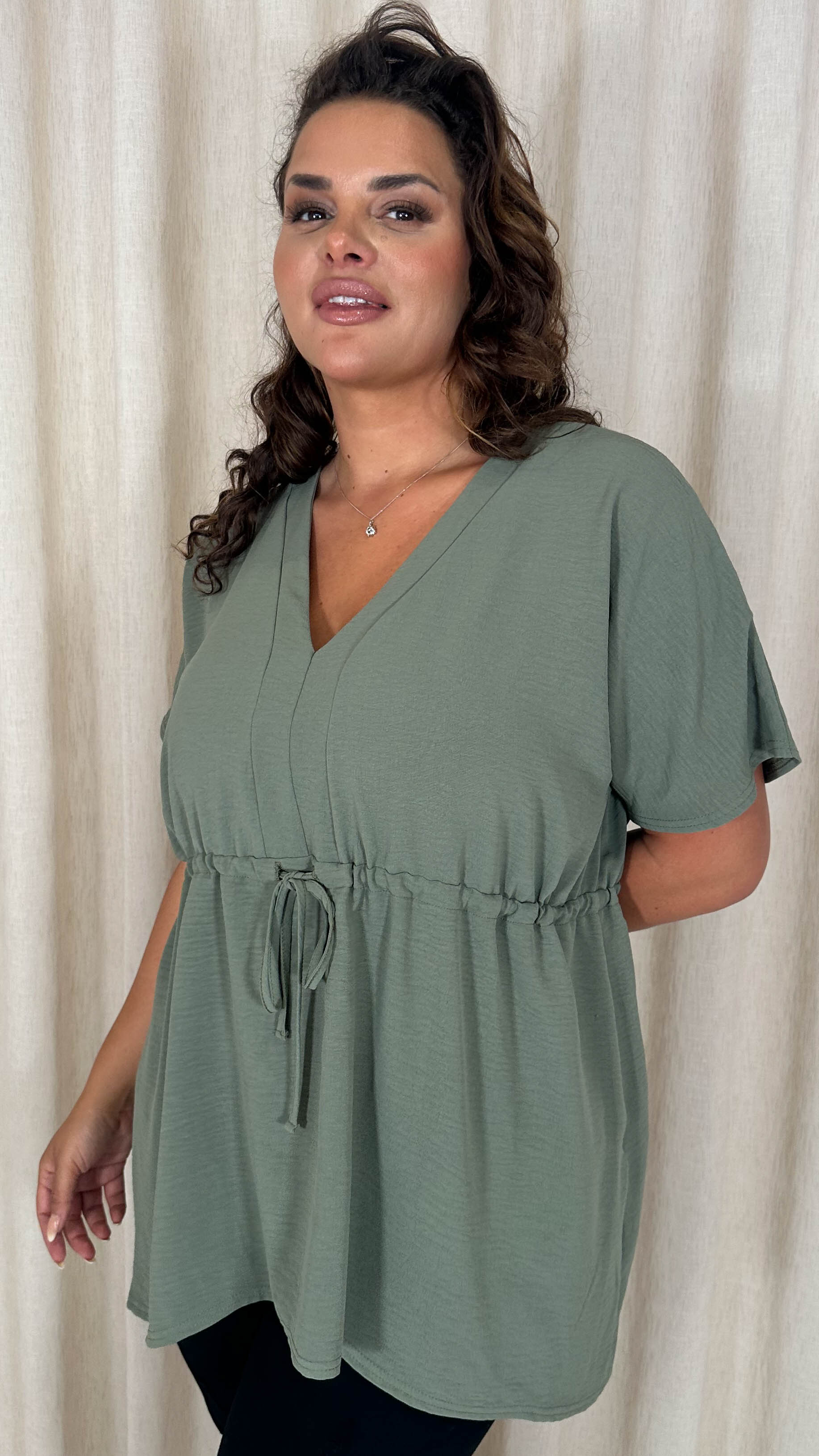 CurveWow Ocean Crepe Peplum Top Sage