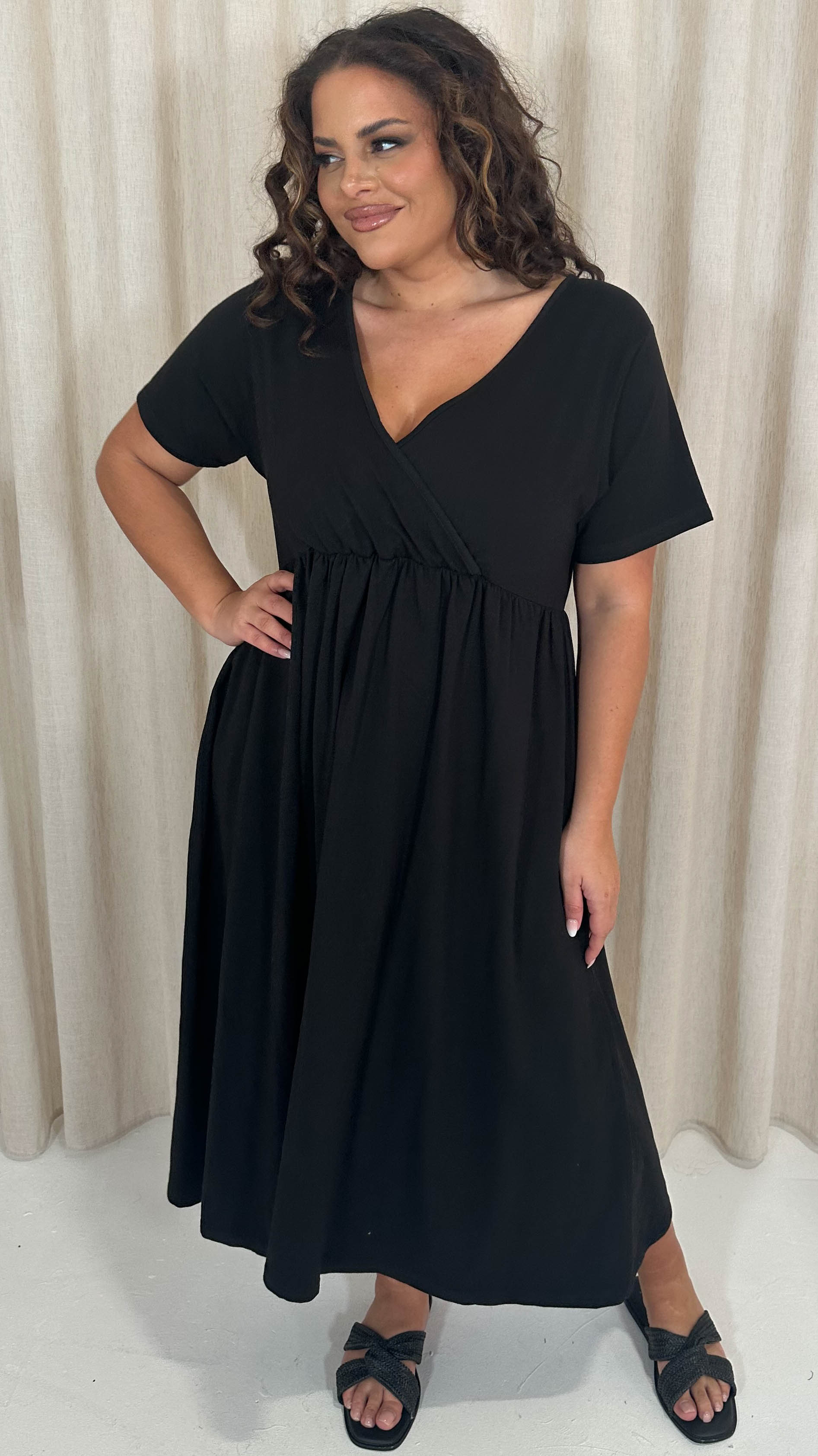 CurveWow Wrap Midi Dress Black