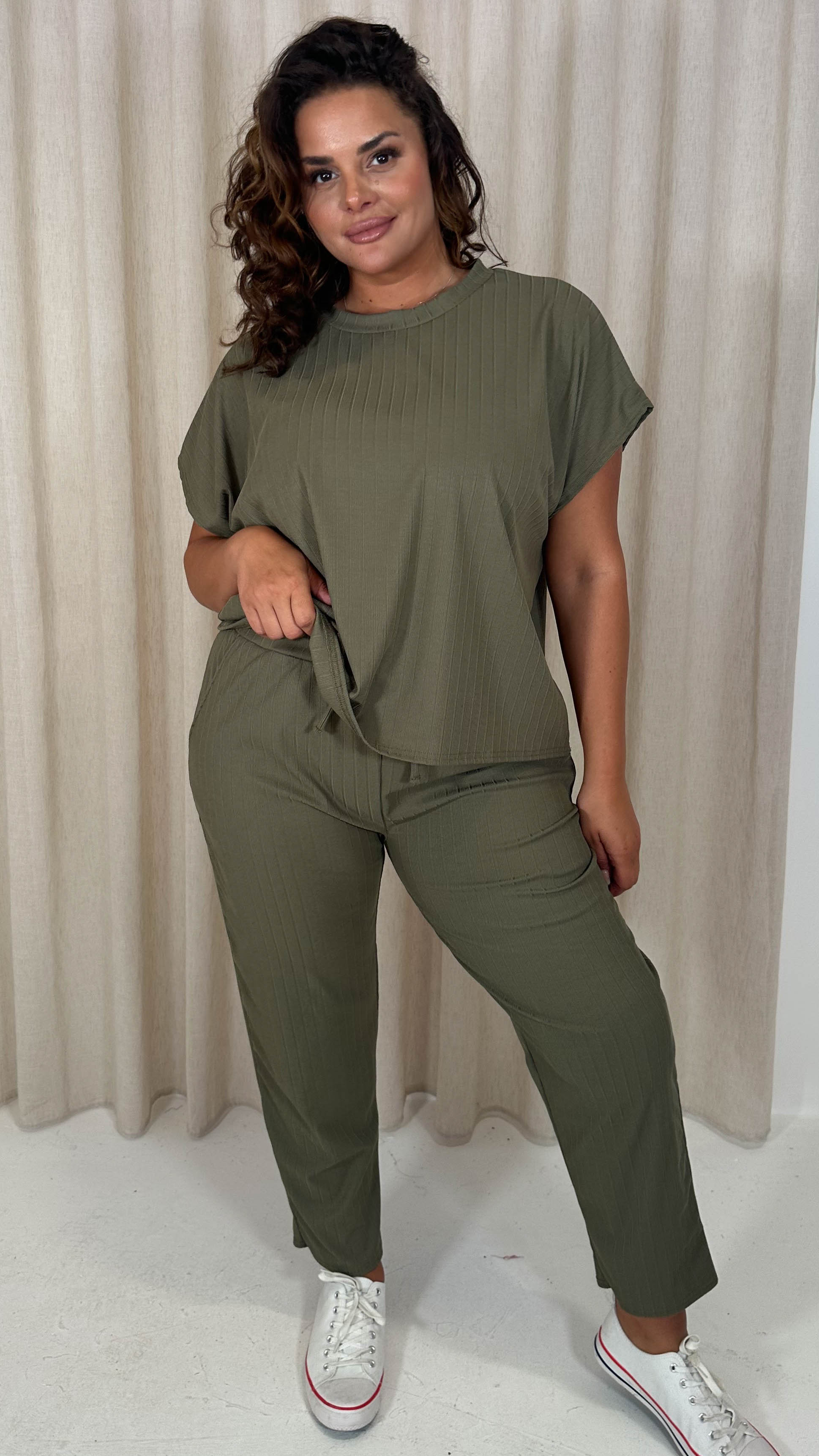 CurveWow Rib Lounge Jogger Khaki