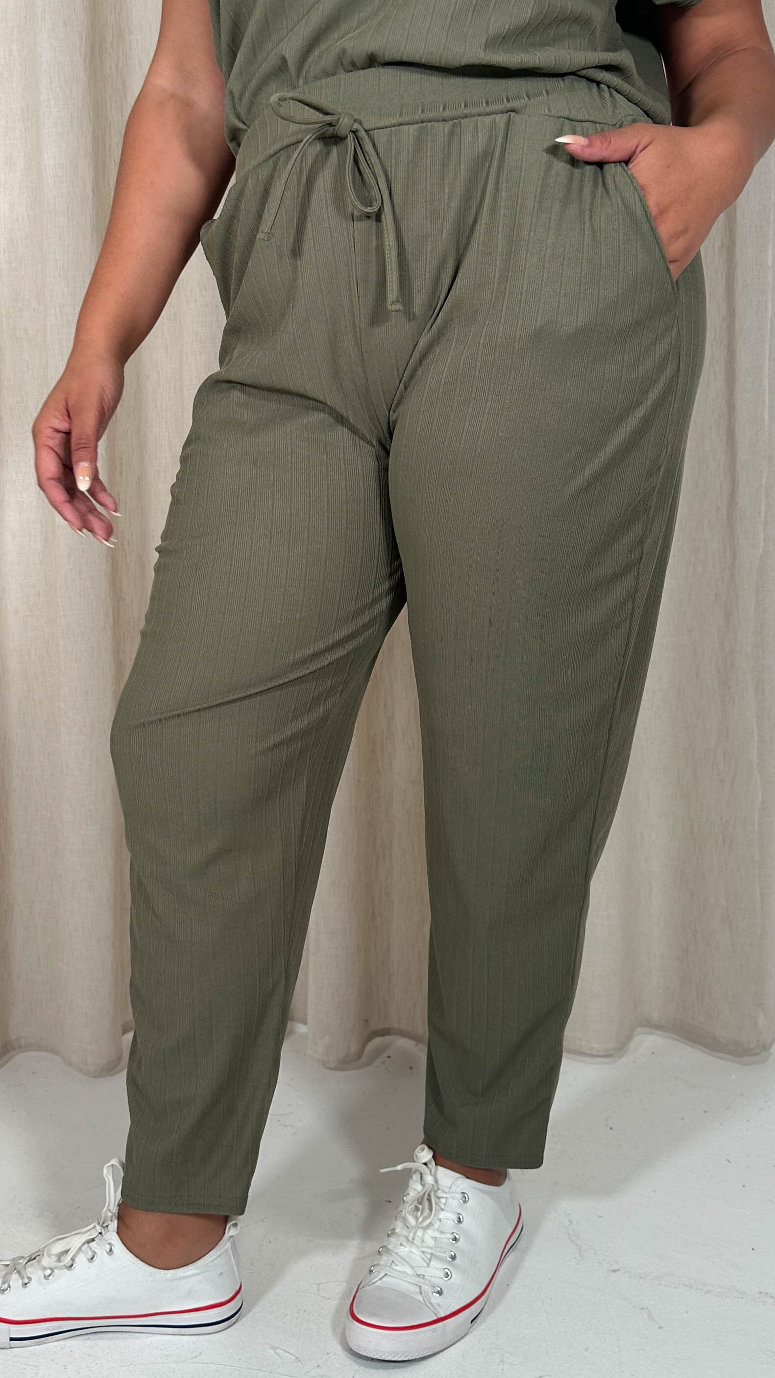 CurveWow Rib Lounge Jogger Khaki