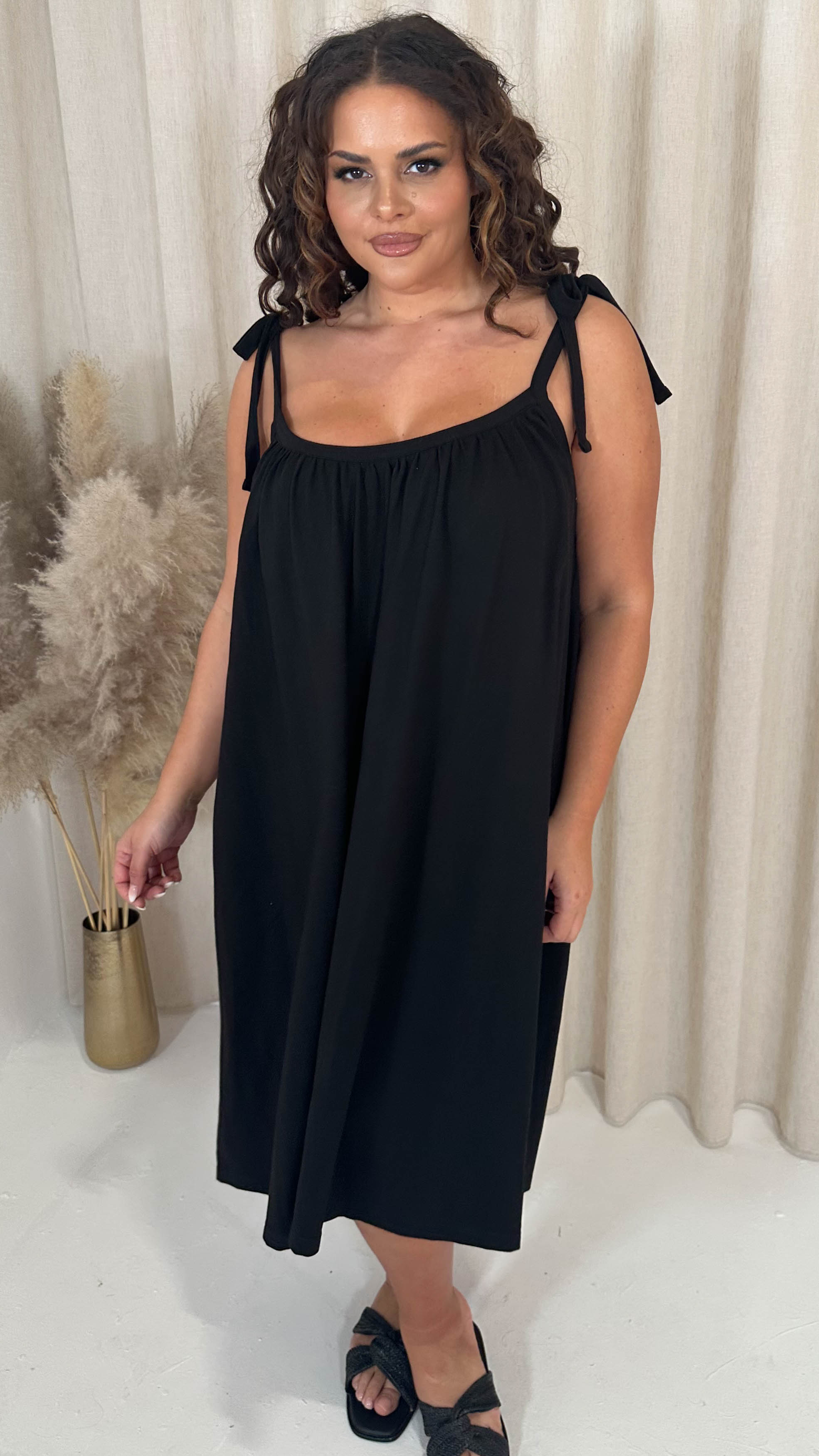 CurveWow Tie Strap Mini Dress Black