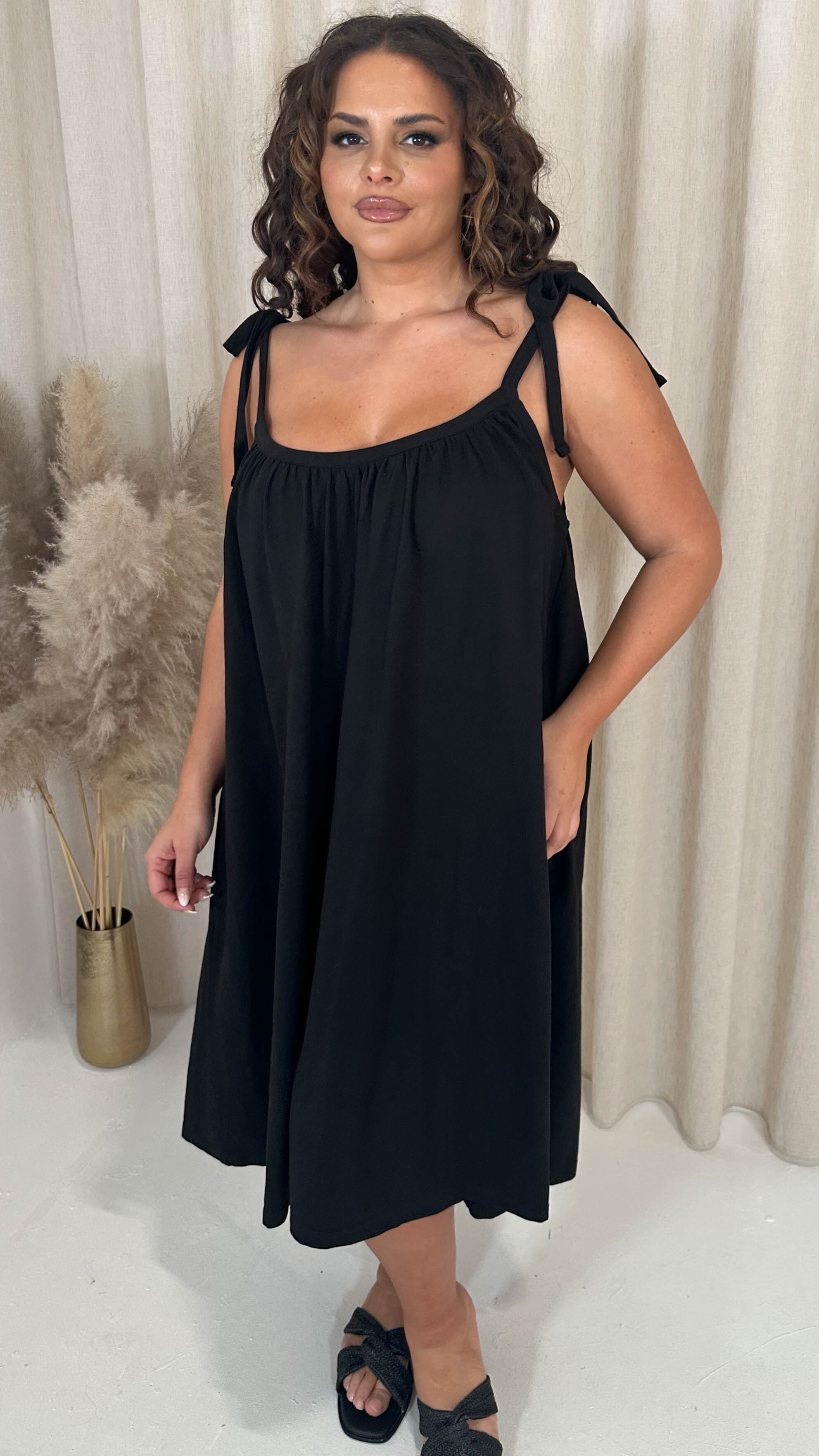 CurveWow Tie Strap Mini Dress Black