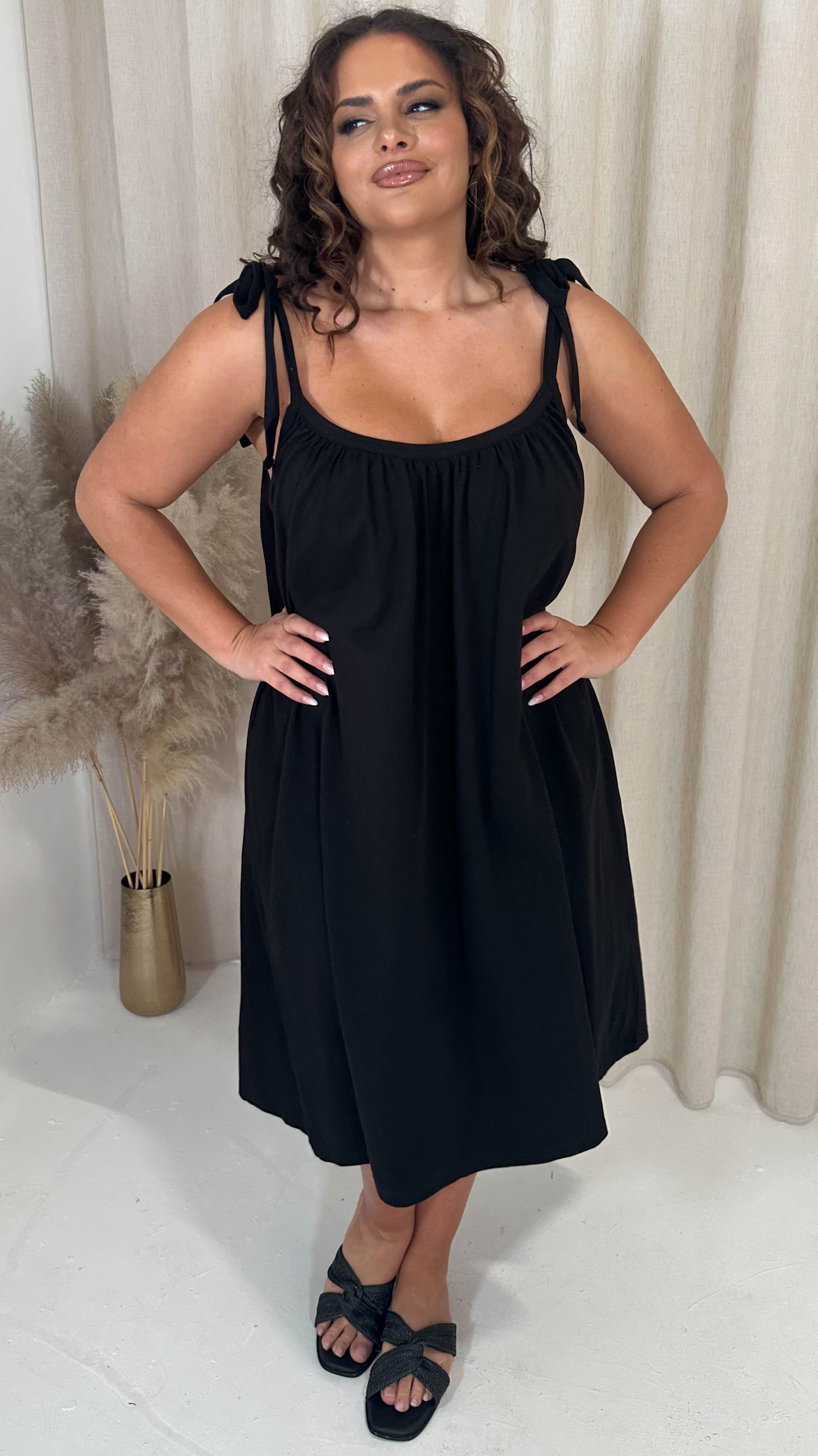 CurveWow Tie Strap Mini Dress Black