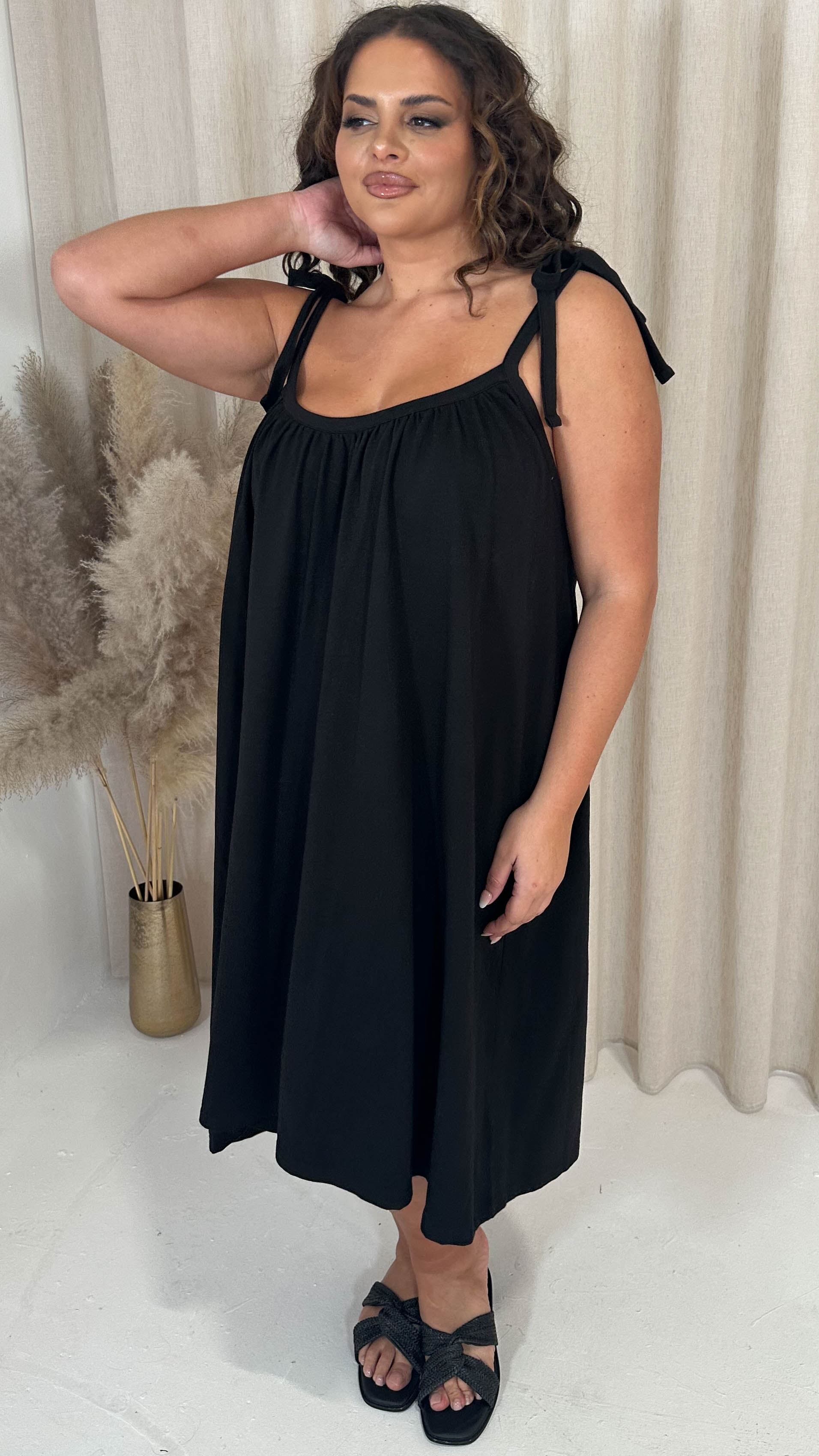 CurveWow Tie Strap Mini Dress Black