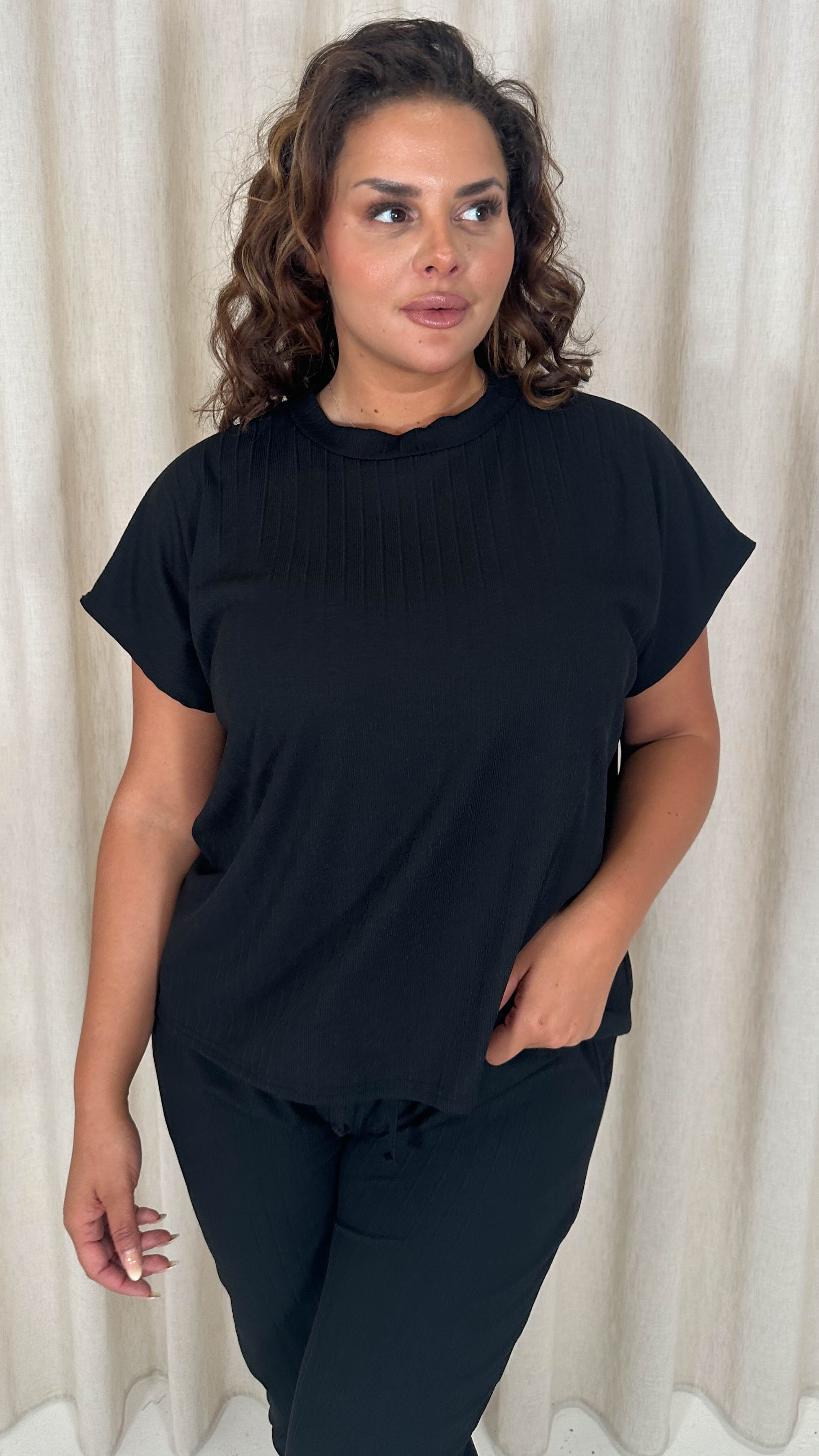 CurveWow Bandage Rib Lounge Oversized T-Shirt Black