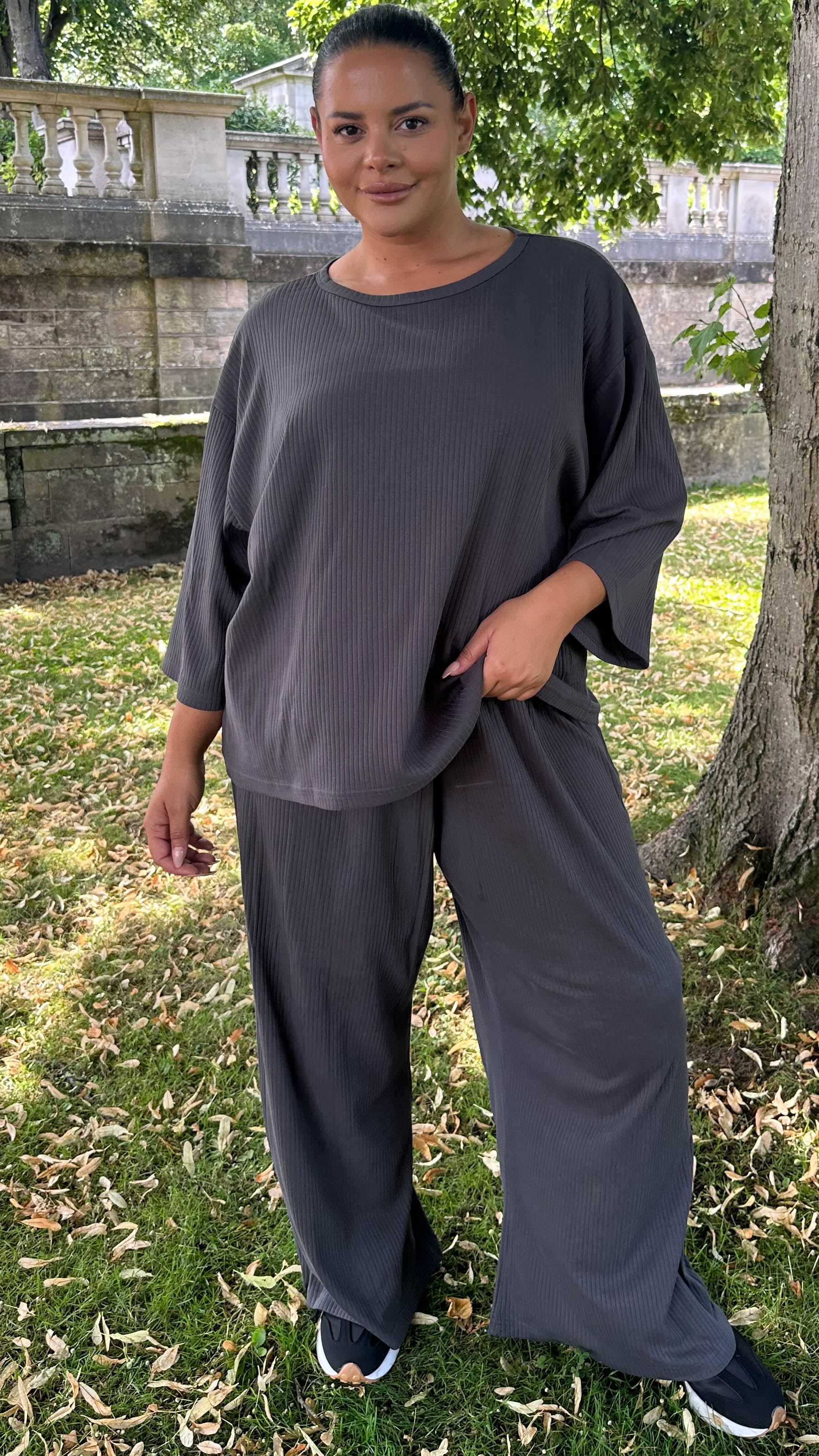 CurveWow Oversized Wide Leg Lounge Set Charcoal