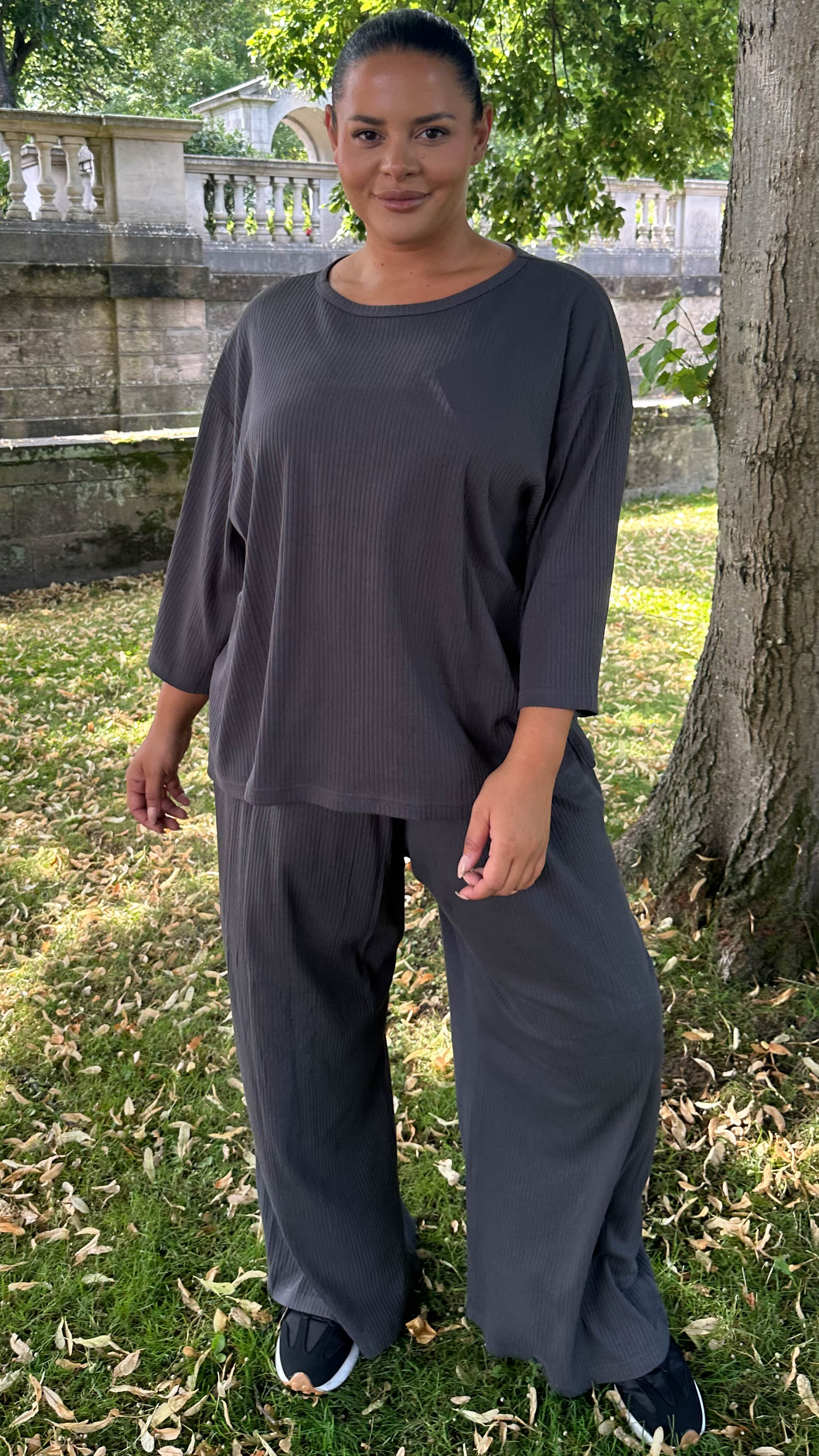 CurveWow Oversized Wide Leg Lounge Set Charcoal