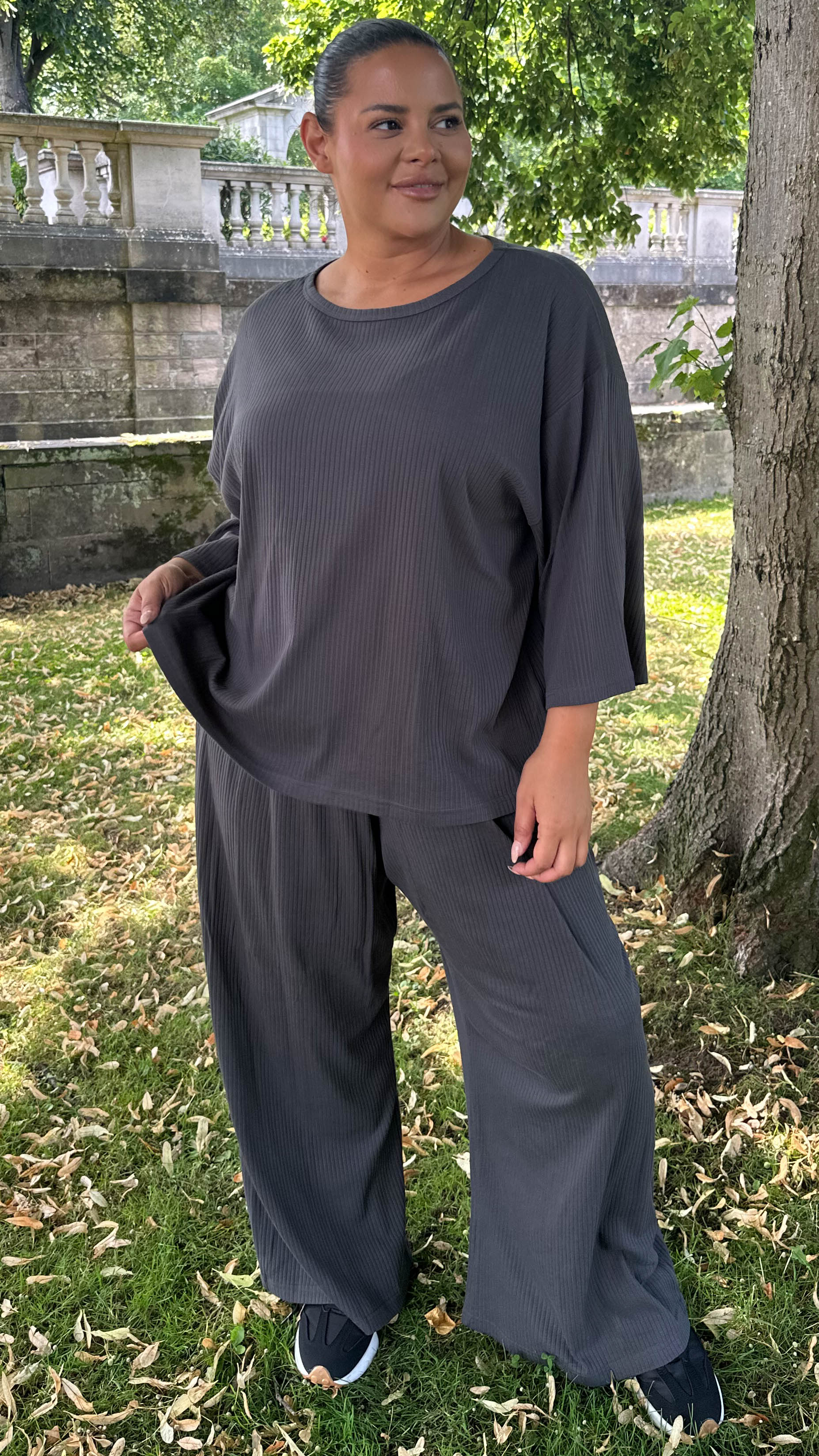CurveWow Oversized Wide Leg Lounge Set Charcoal
