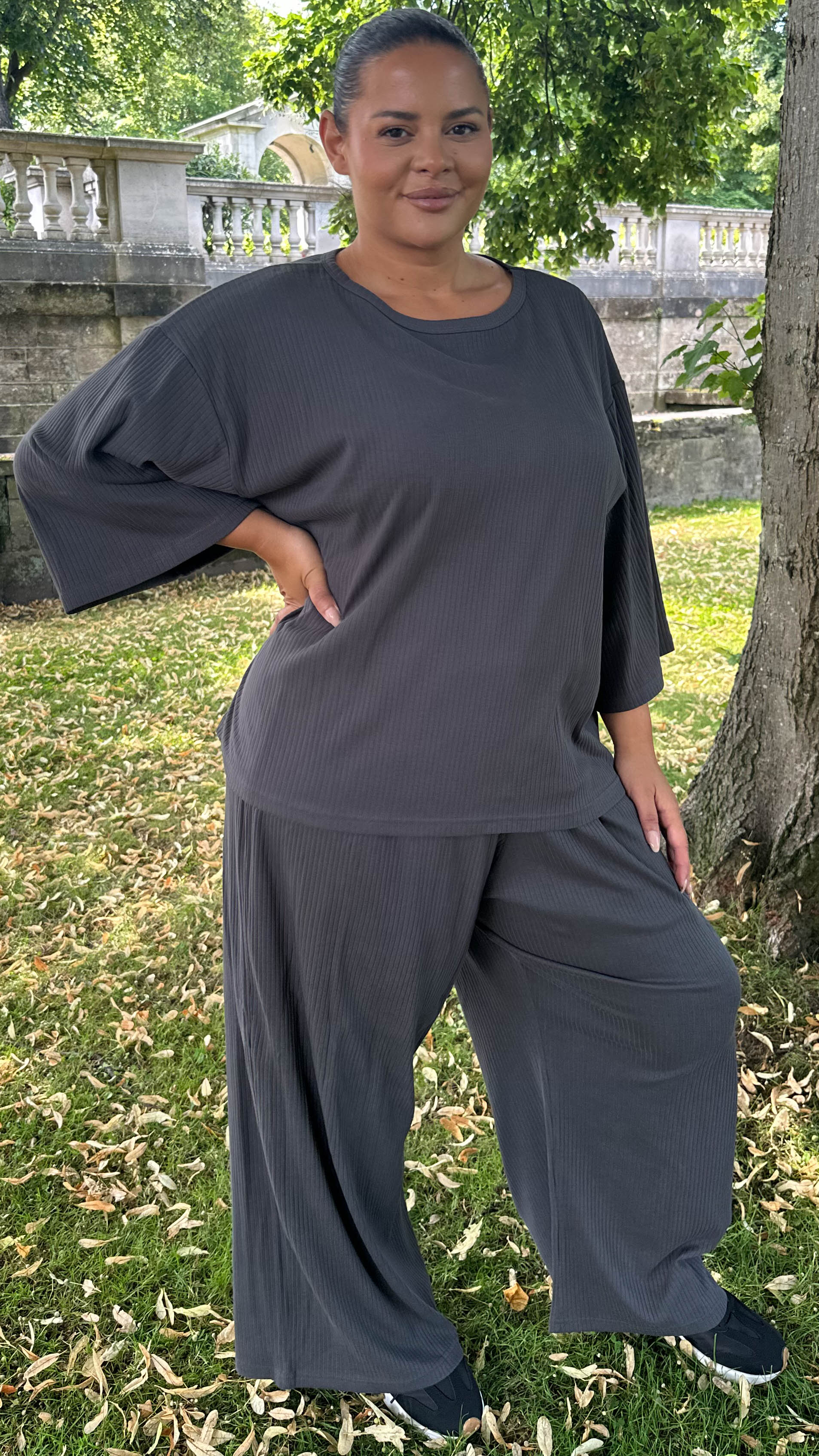 CurveWow Oversized Wide Leg Lounge Set Charcoal