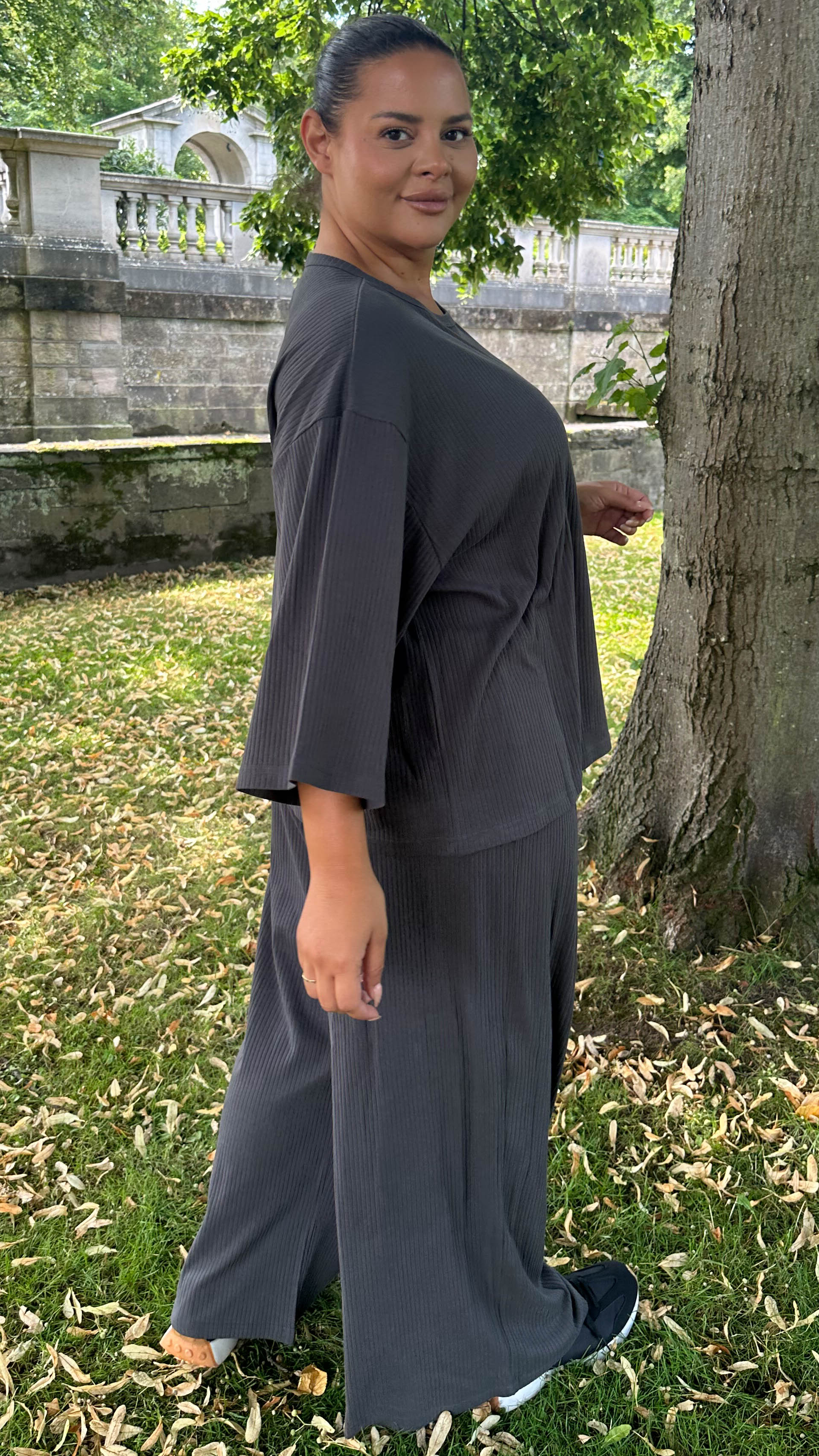 CurveWow Oversized Wide Leg Lounge Set Charcoal