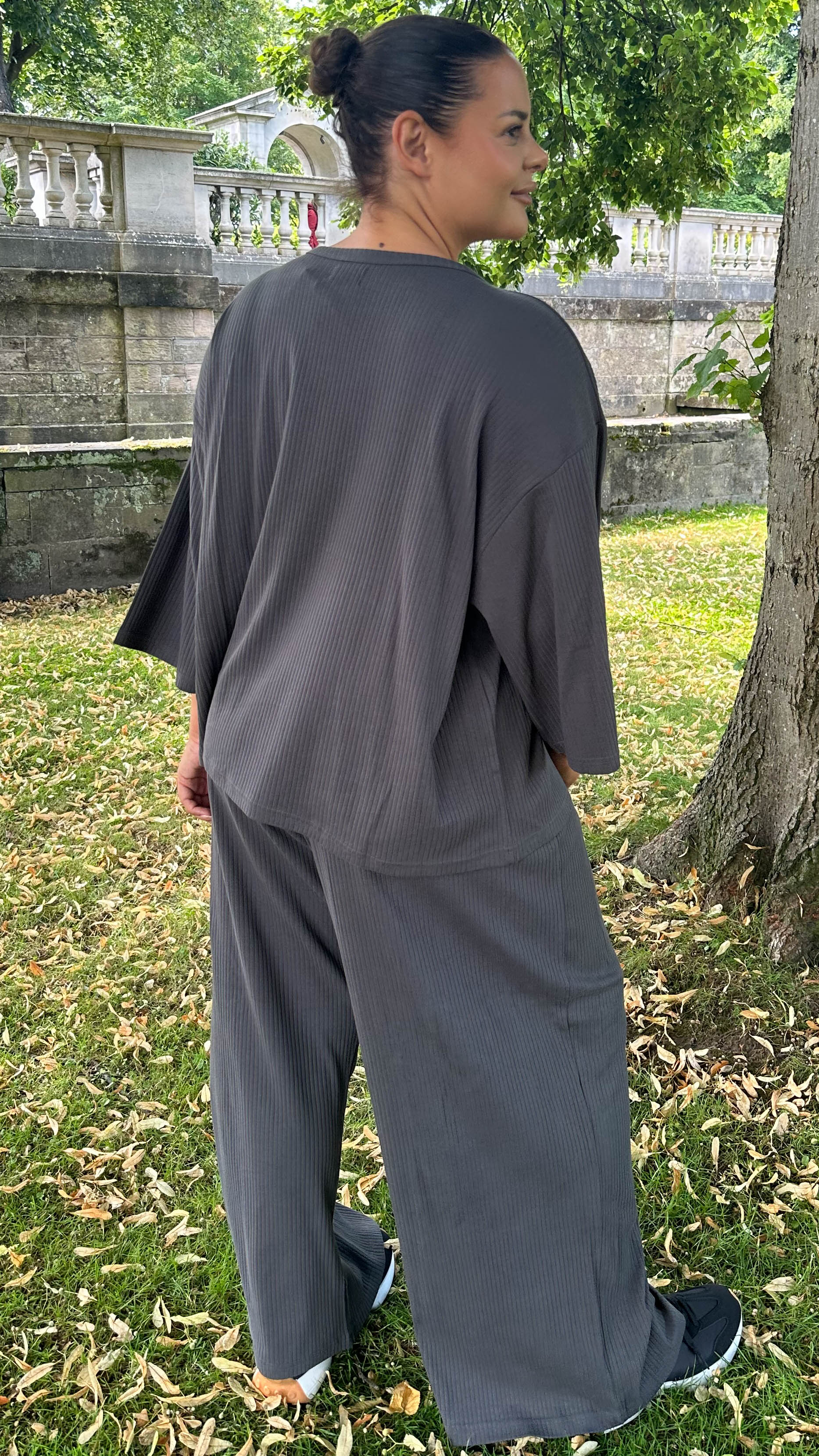 CurveWow Oversized Wide Leg Lounge Set Charcoal