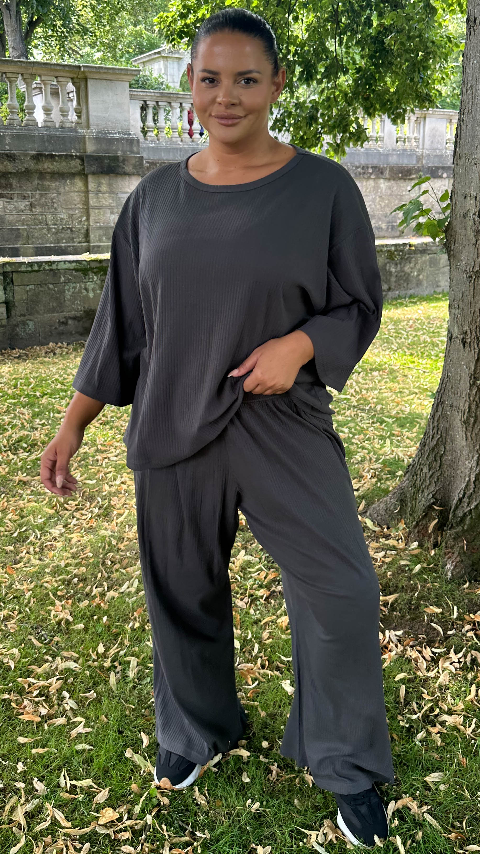 CurveWow Oversized Wide Leg Lounge Set Charcoal