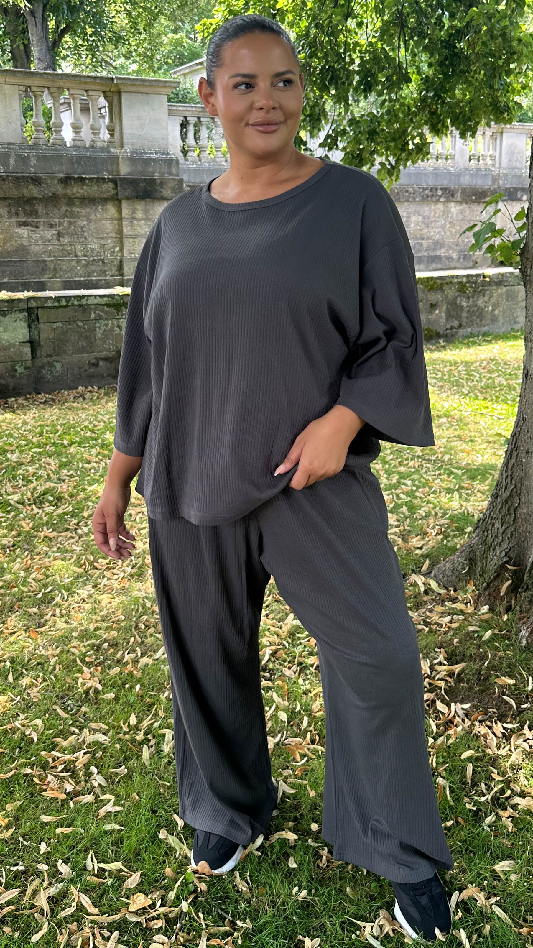 CurveWow Oversized Wide Leg Lounge Set Charcoal