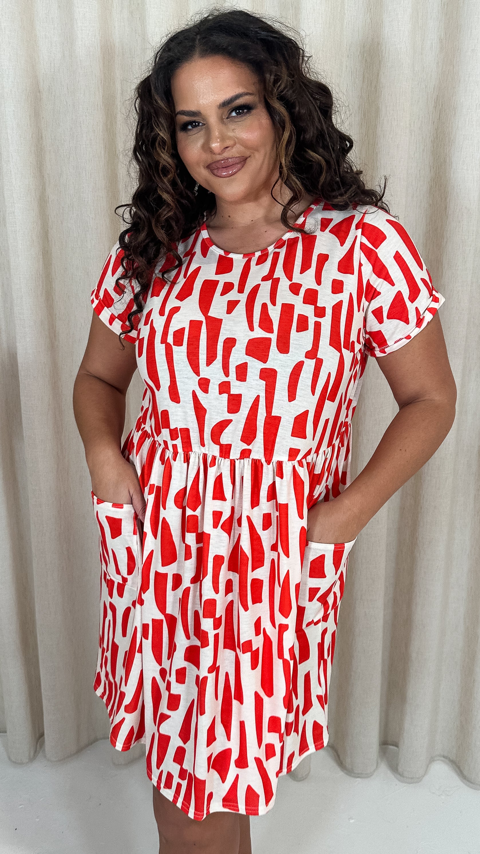 CurveWow Printed Pocket Smock Dress Orange Spot