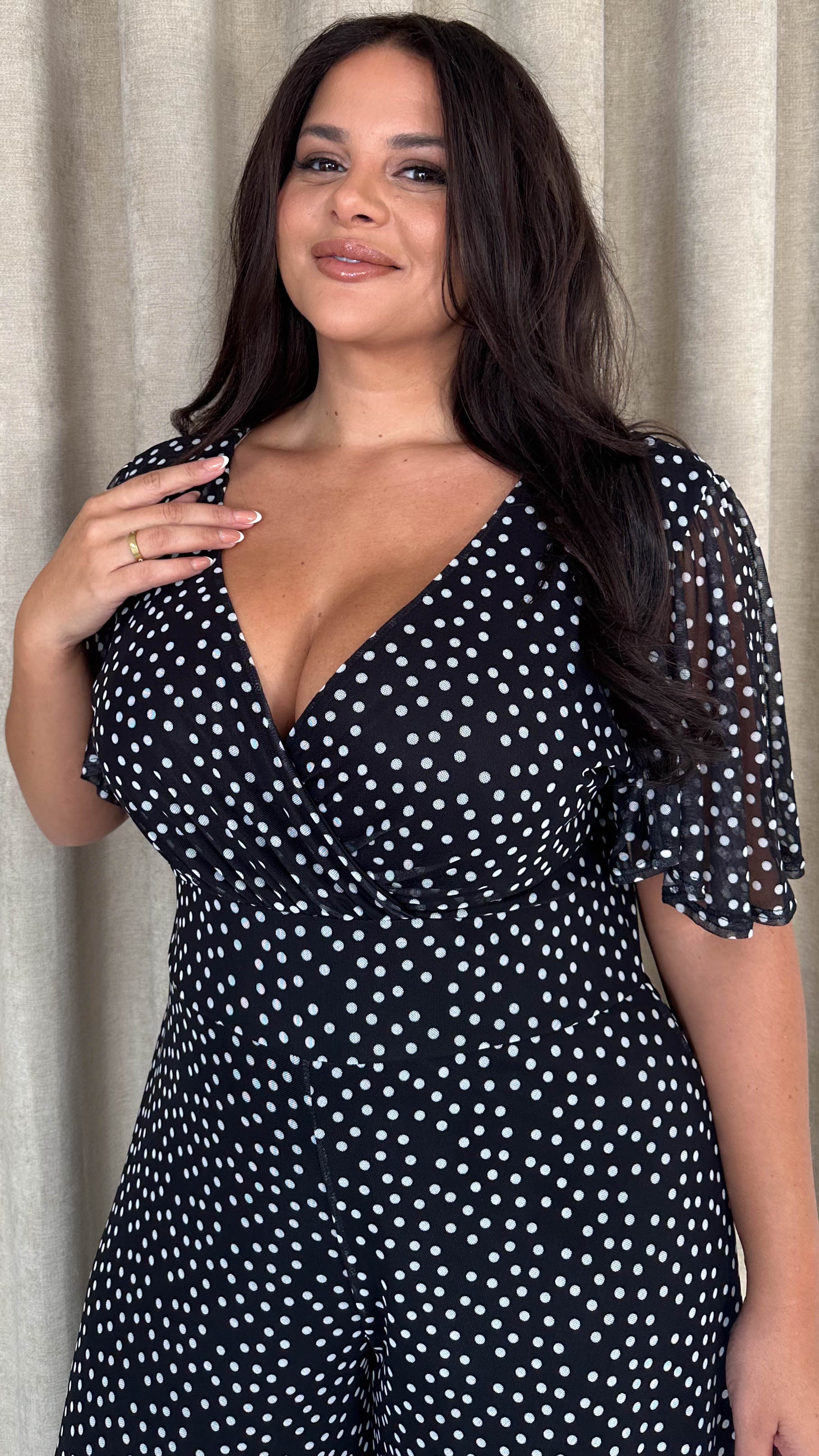 CurveWow Printed Mesh Angel Sleeve Wideleg Jumpsuit Spot