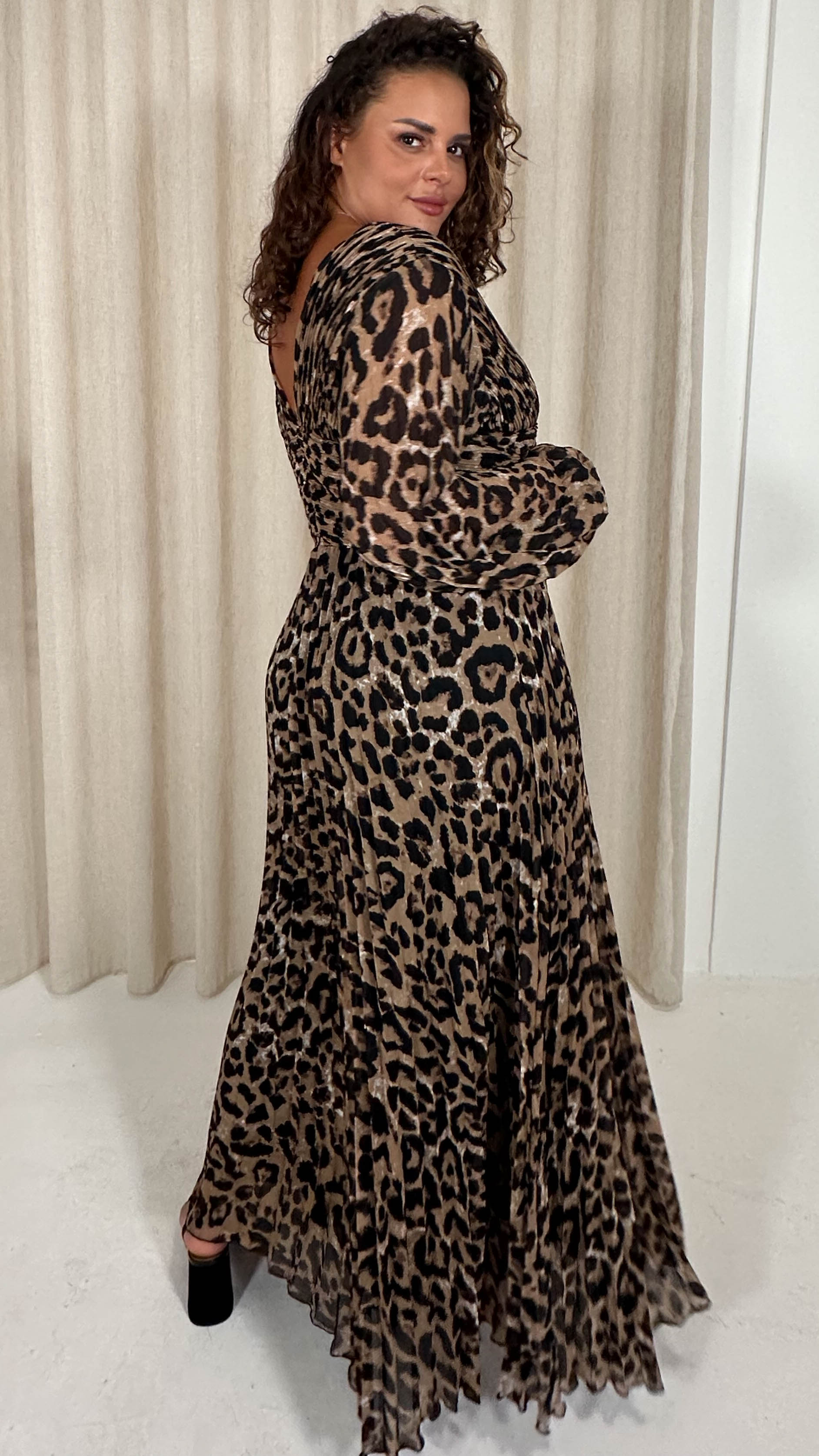 CurveWow Pleated Wrap Maxi Dress Leopard