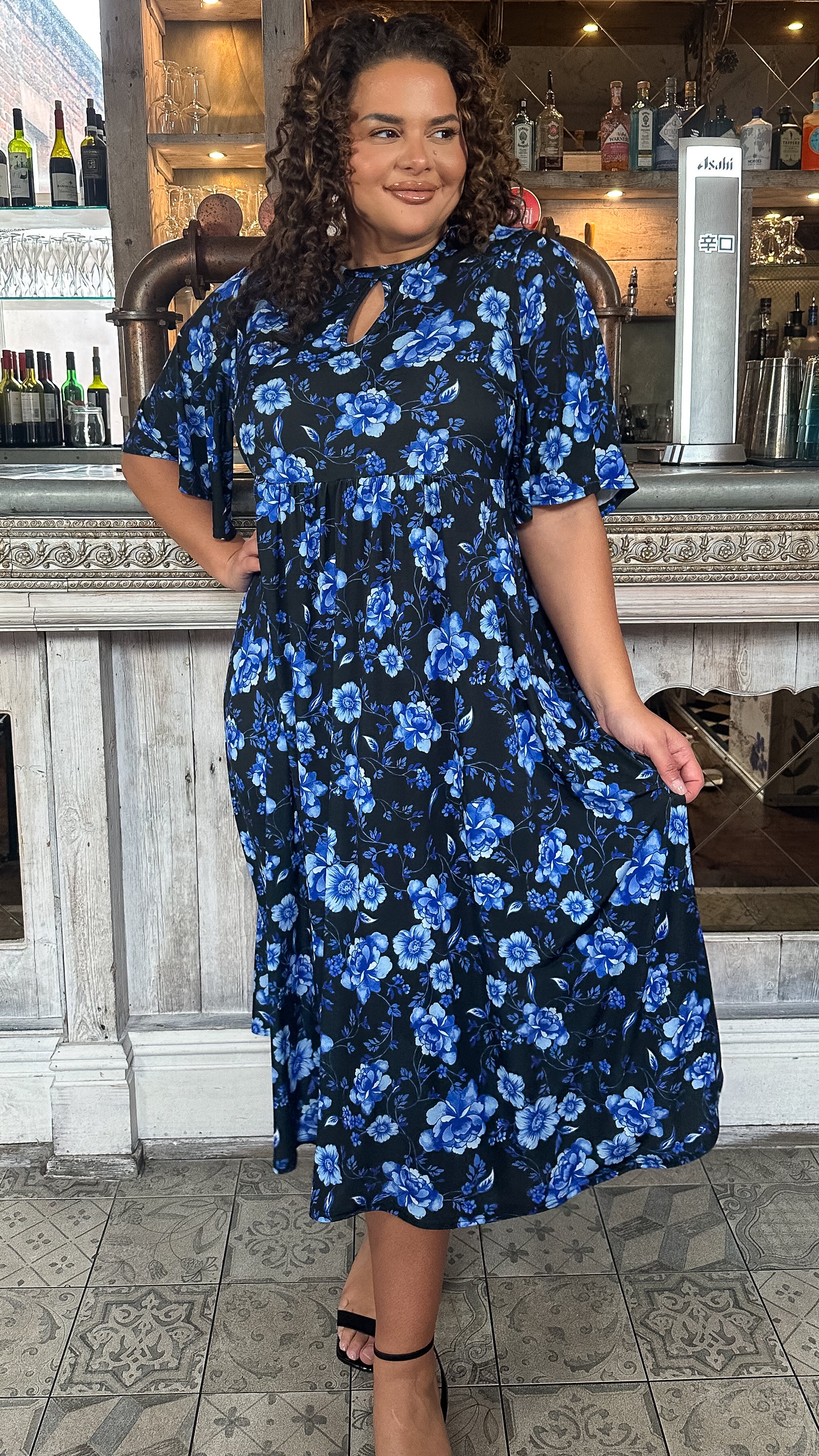 navy blue floral dress plus size Modest Navy Blue Floral Plus Size Dress 27977L