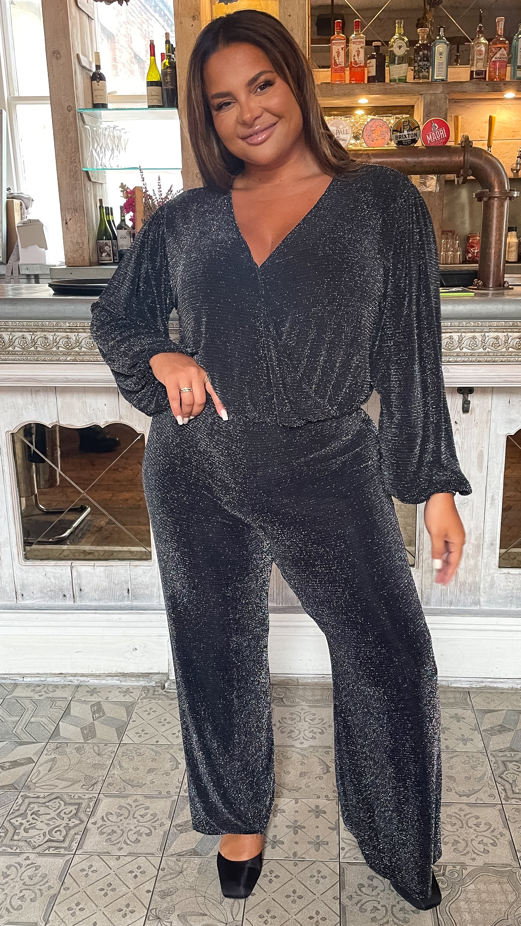 CurveWow Glitter Wide Leg Trouser Multi Sparkle