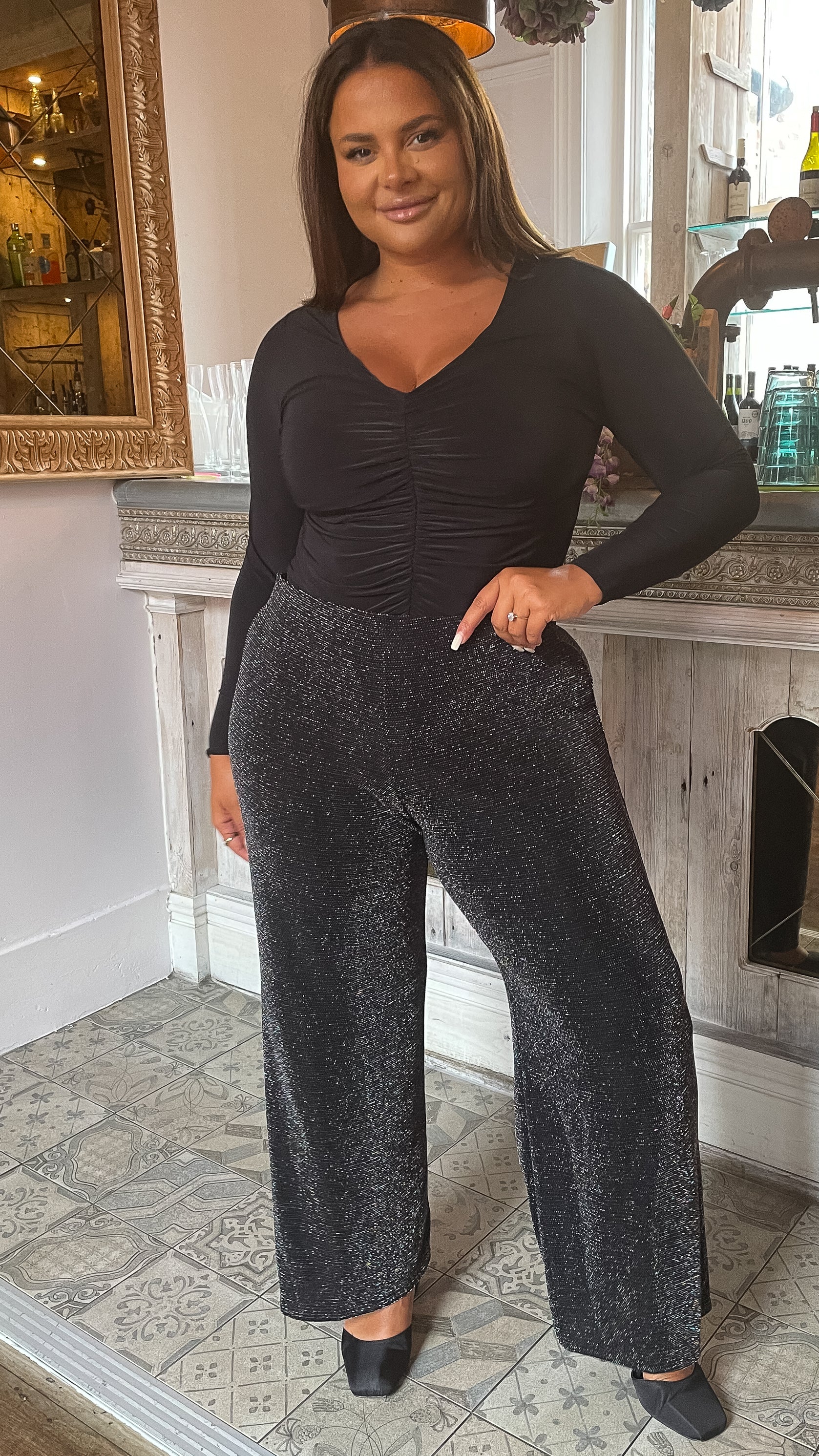 CurveWow Glitter Wide Leg Trouser Multi Sparkle