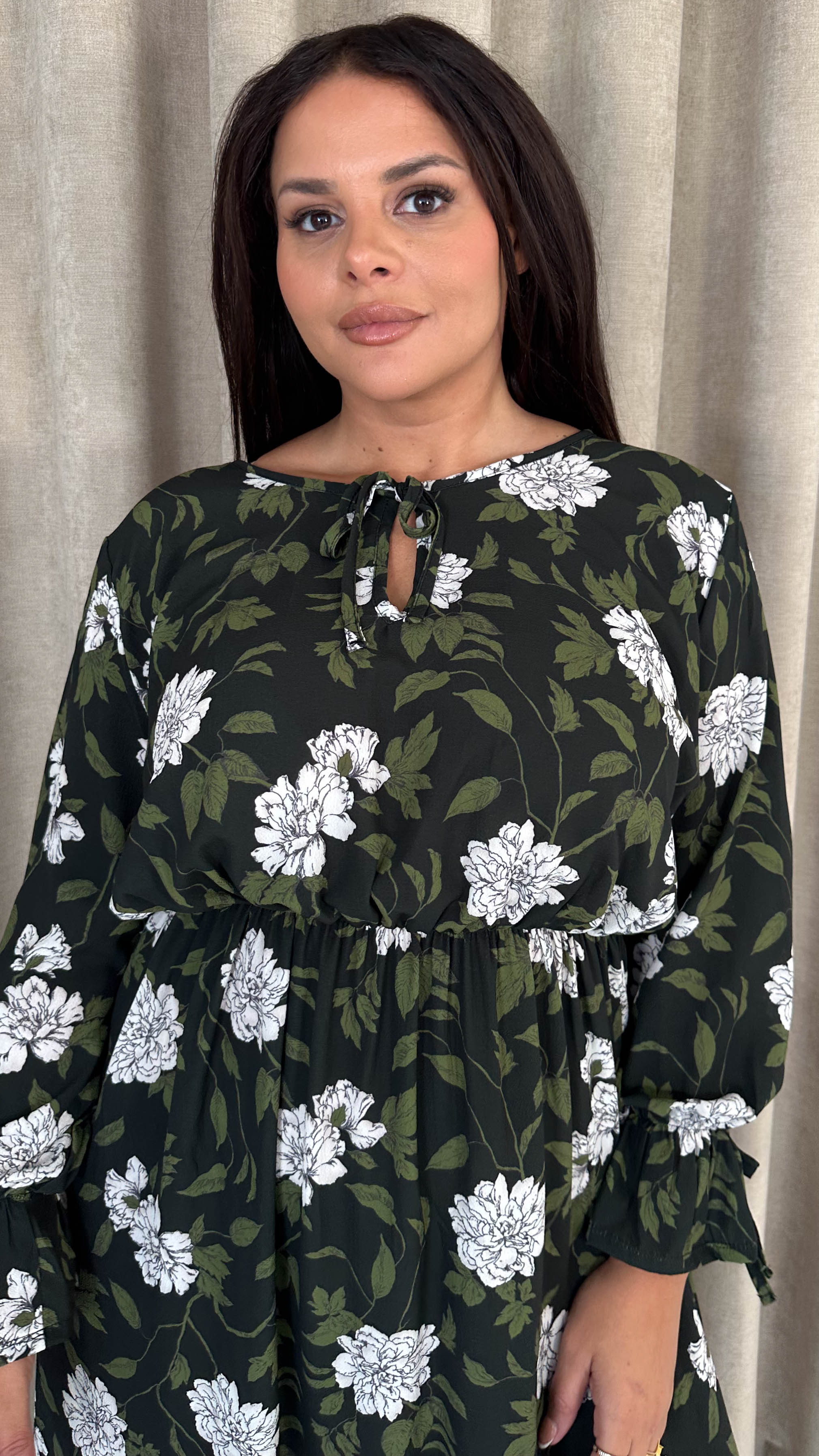 CurveWow Tie Cuff Midaxi Dress Black Floral