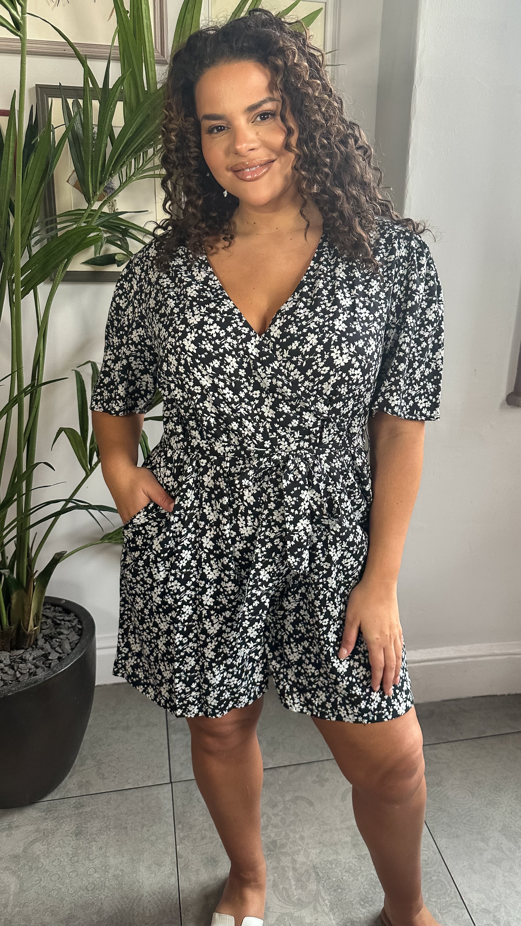 CurveWow Wrap Tie Waist Playsuit Mono