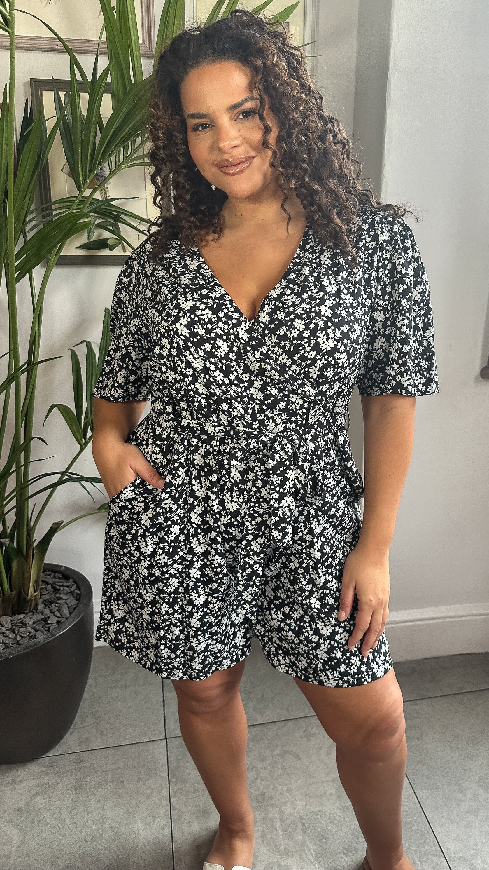 CurveWow Wrap Tie Waist Playsuit Mono