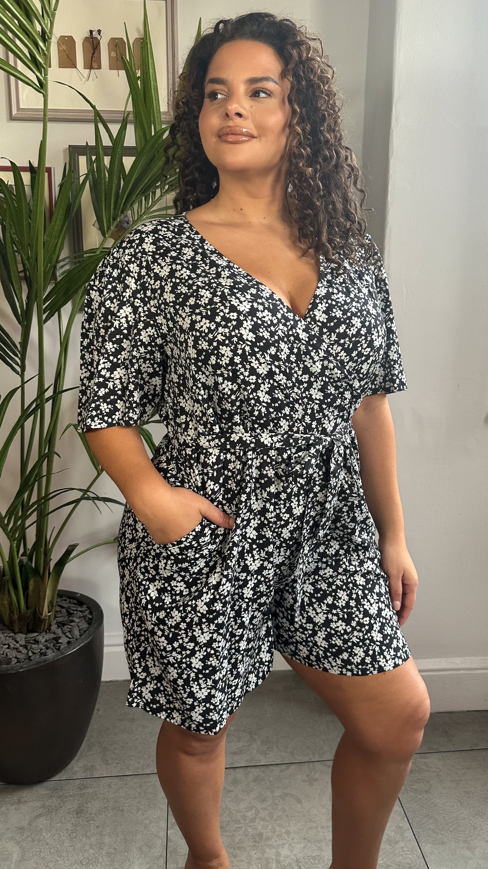 CurveWow Wrap Tie Waist Playsuit Mono