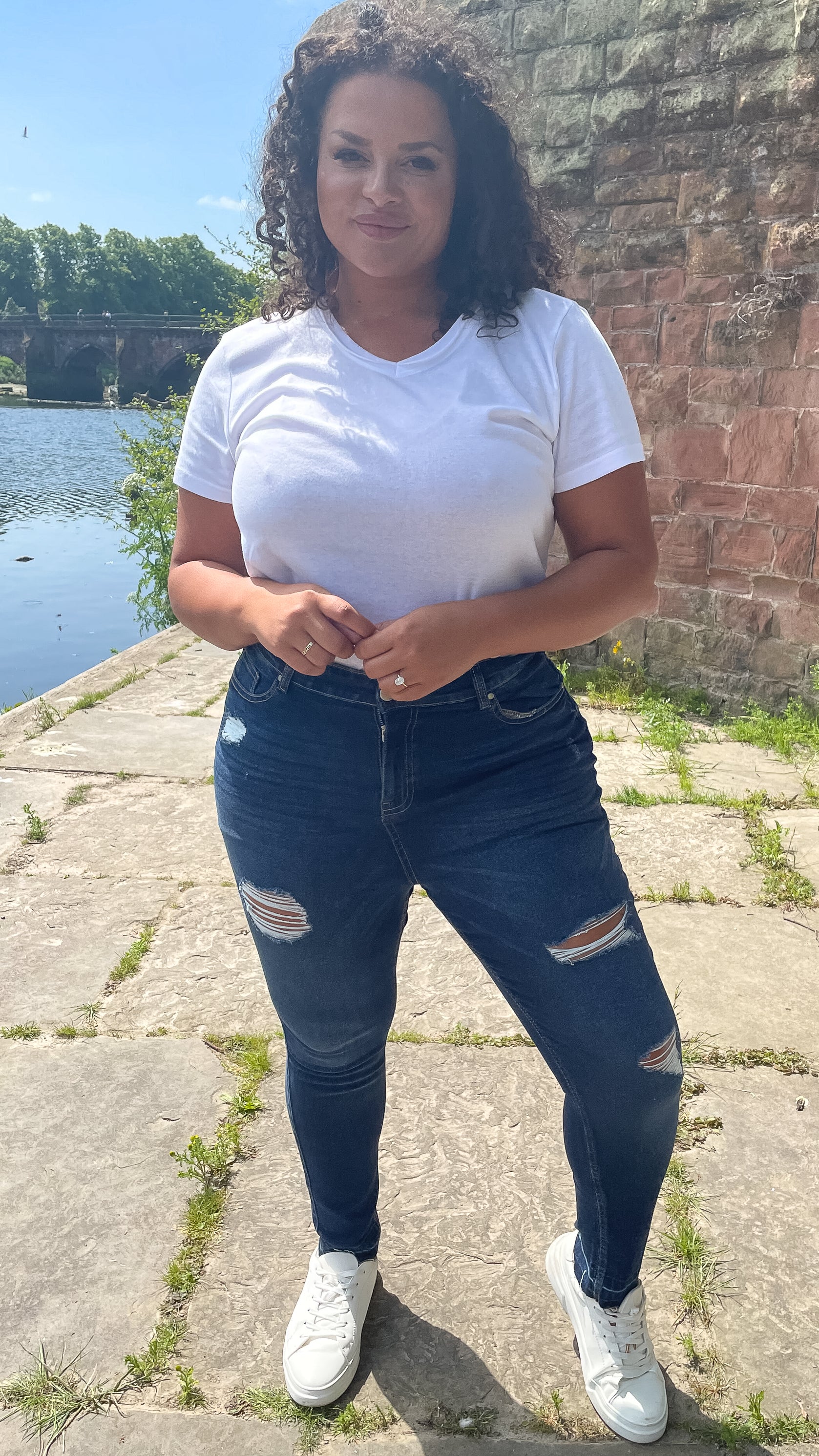 CurveWow Distressed Skinny Jeans Indigo