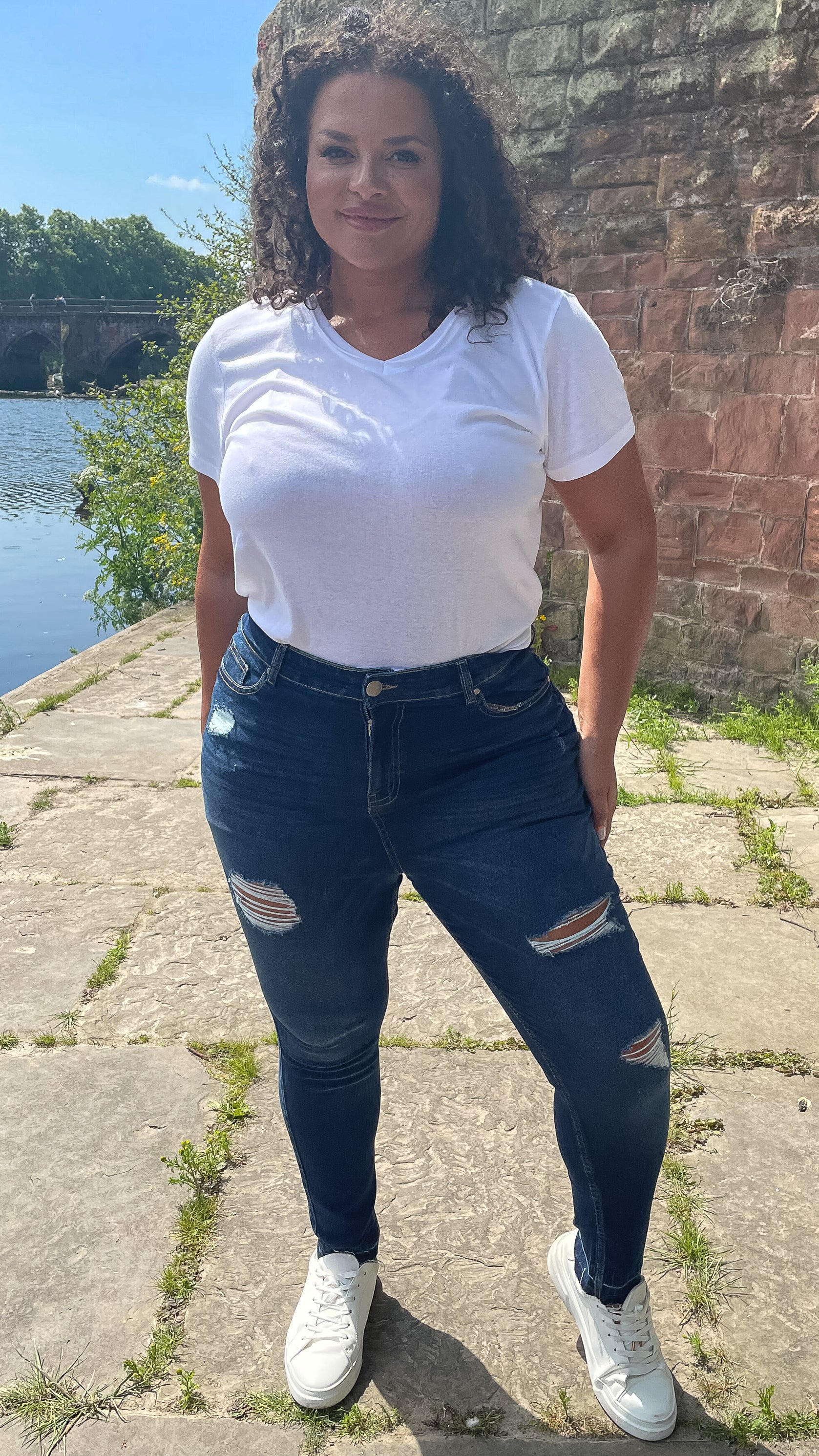 CurveWow Distressed Skinny Jeans Indigo