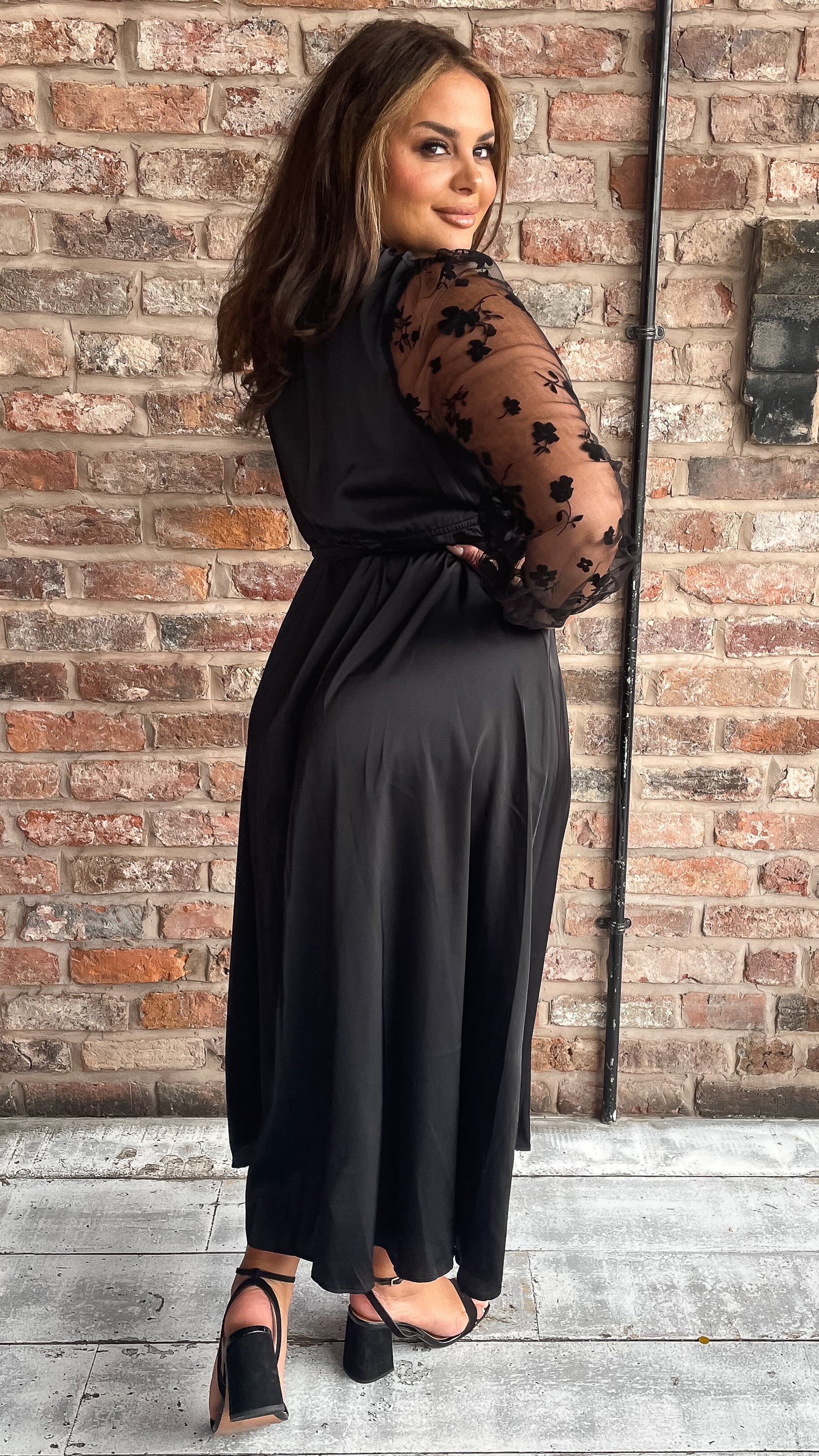 CurveWow Mesh Detail Wrap Midaxi Dress Black