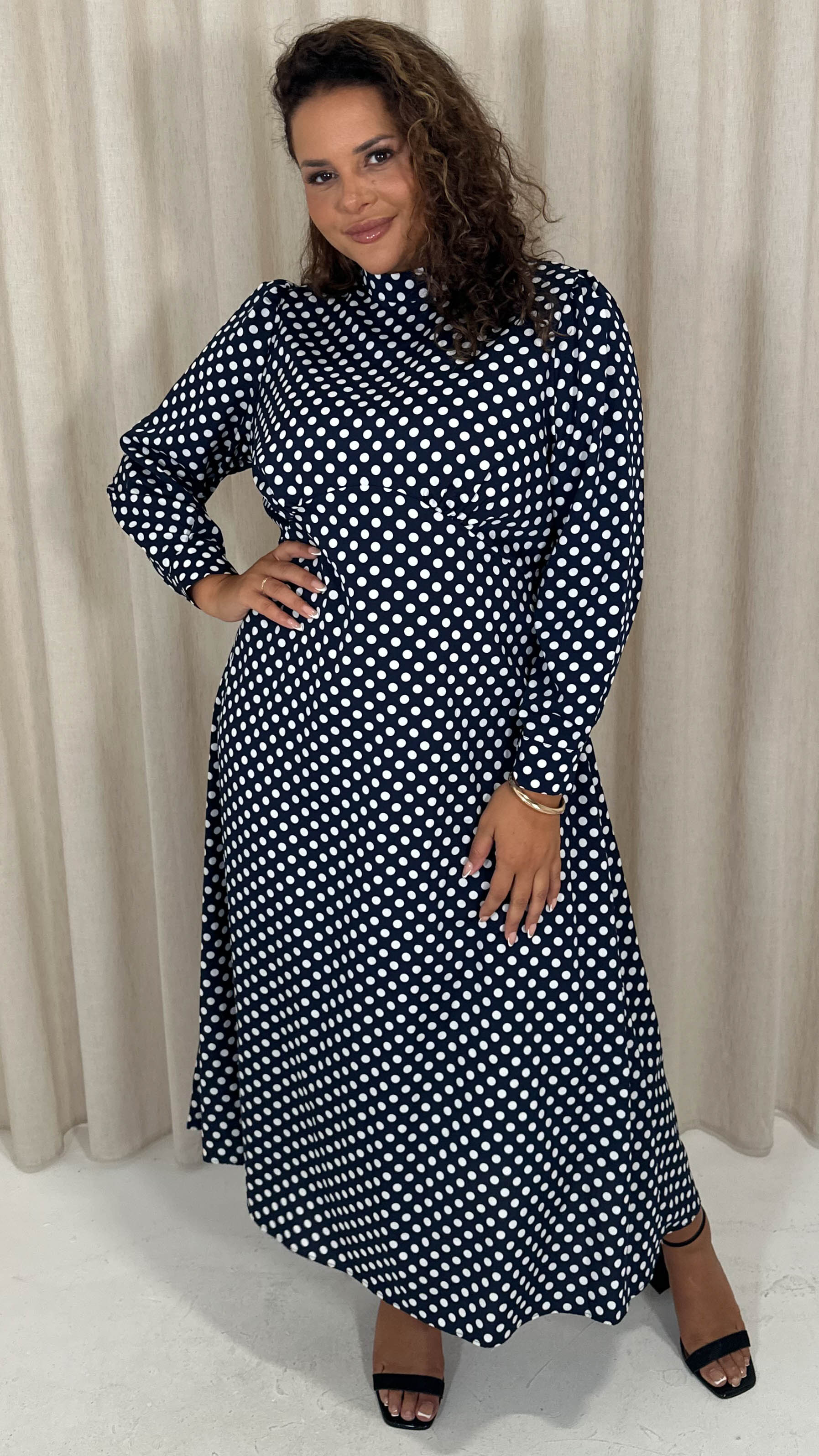 Dot Midi Dress Navy White Polka Dot Dress Navy/Multi Moon Spot