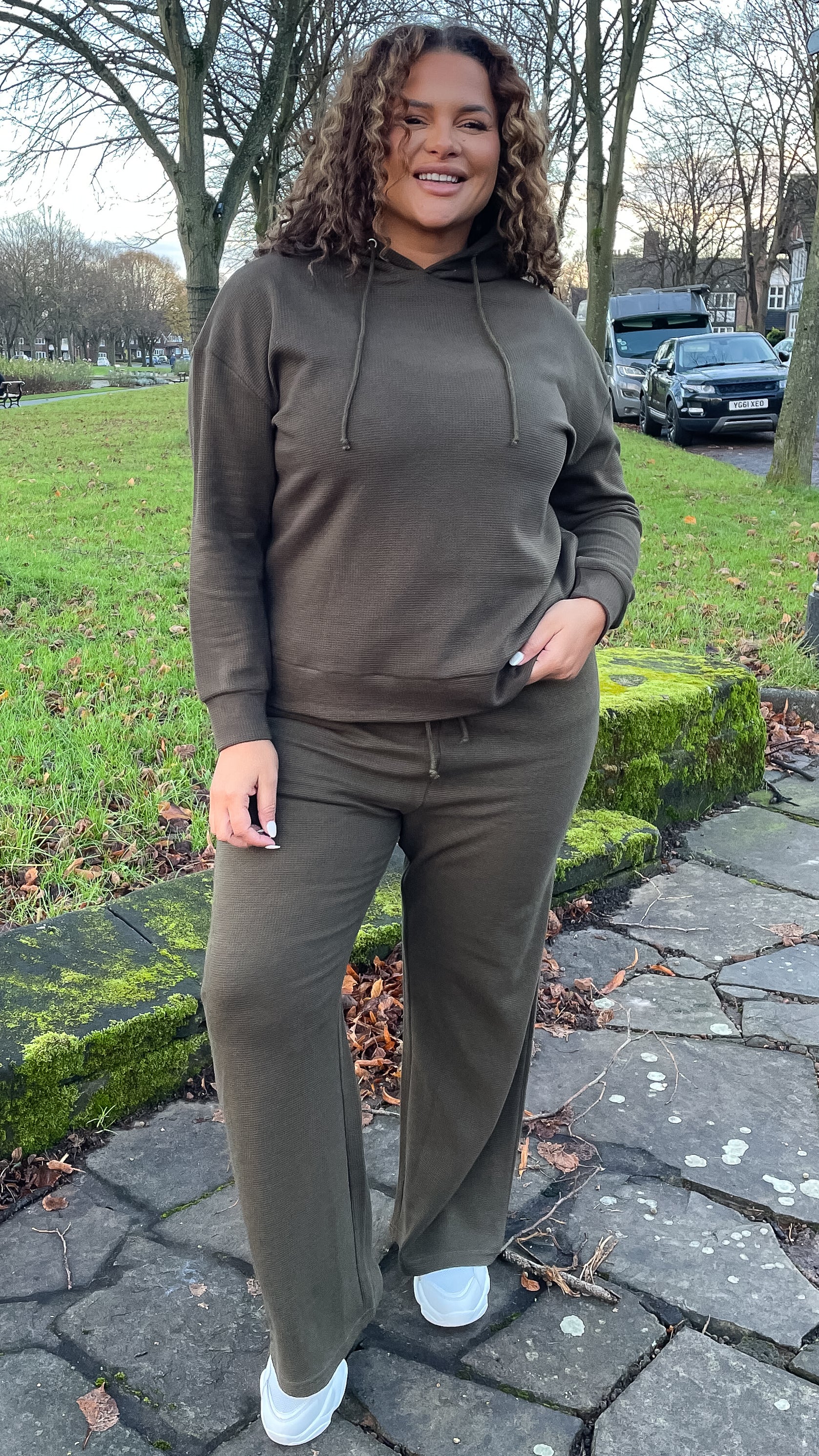 CurveWow Waffle Loungewear Hoodie Khaki