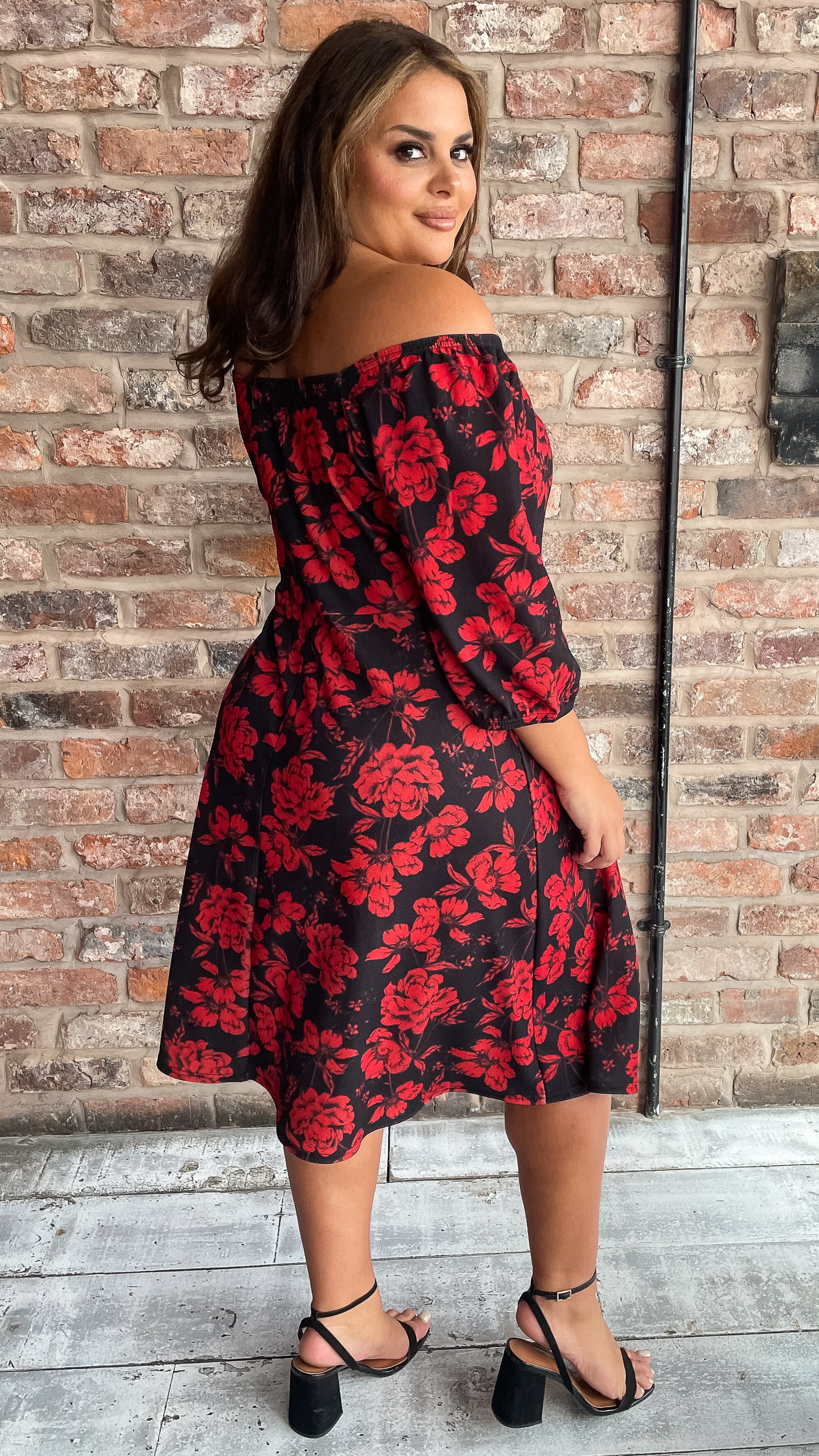 CurveWow Ubar Midi Dress Red Rose Print