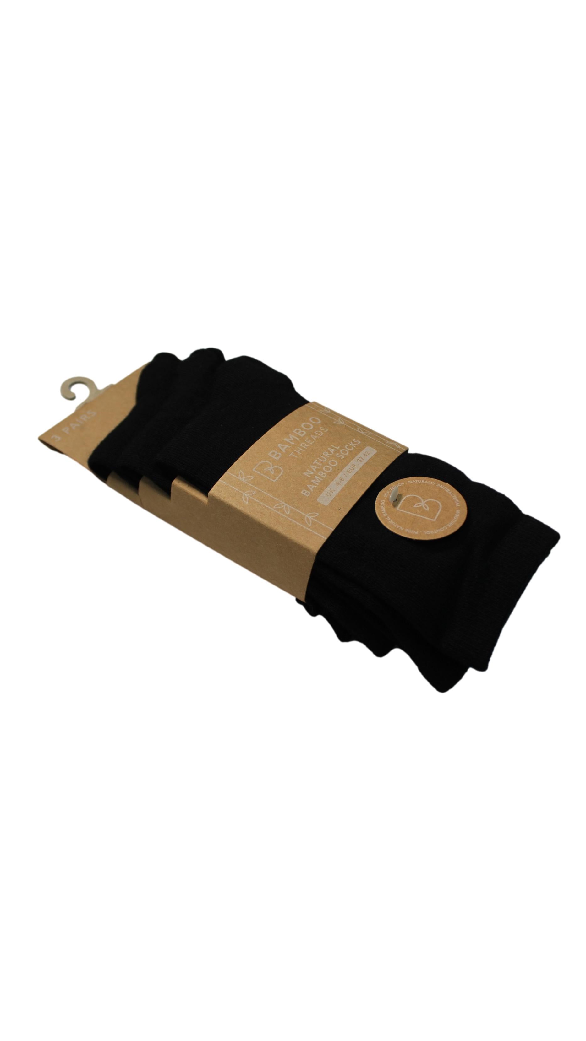 3 Pack Bamboo Plain Socks Black
