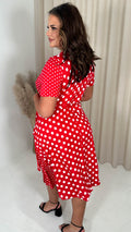 CurveWow Spliced Wrap Dress Red Polka Dot