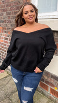 CurveWow Off The Shoulder Knitted Jumper Black