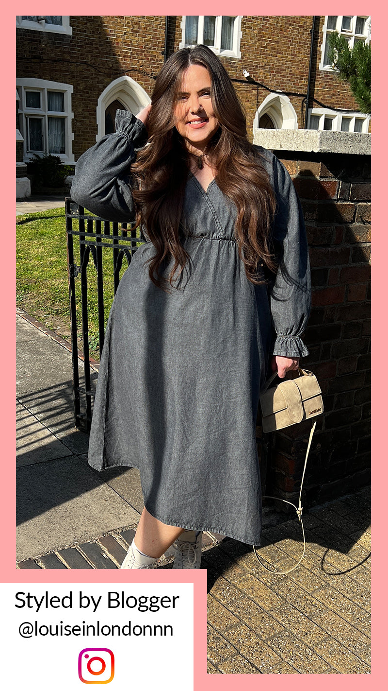 CurveWow Denim Elasticated Waist Wrap Dress Black Wash